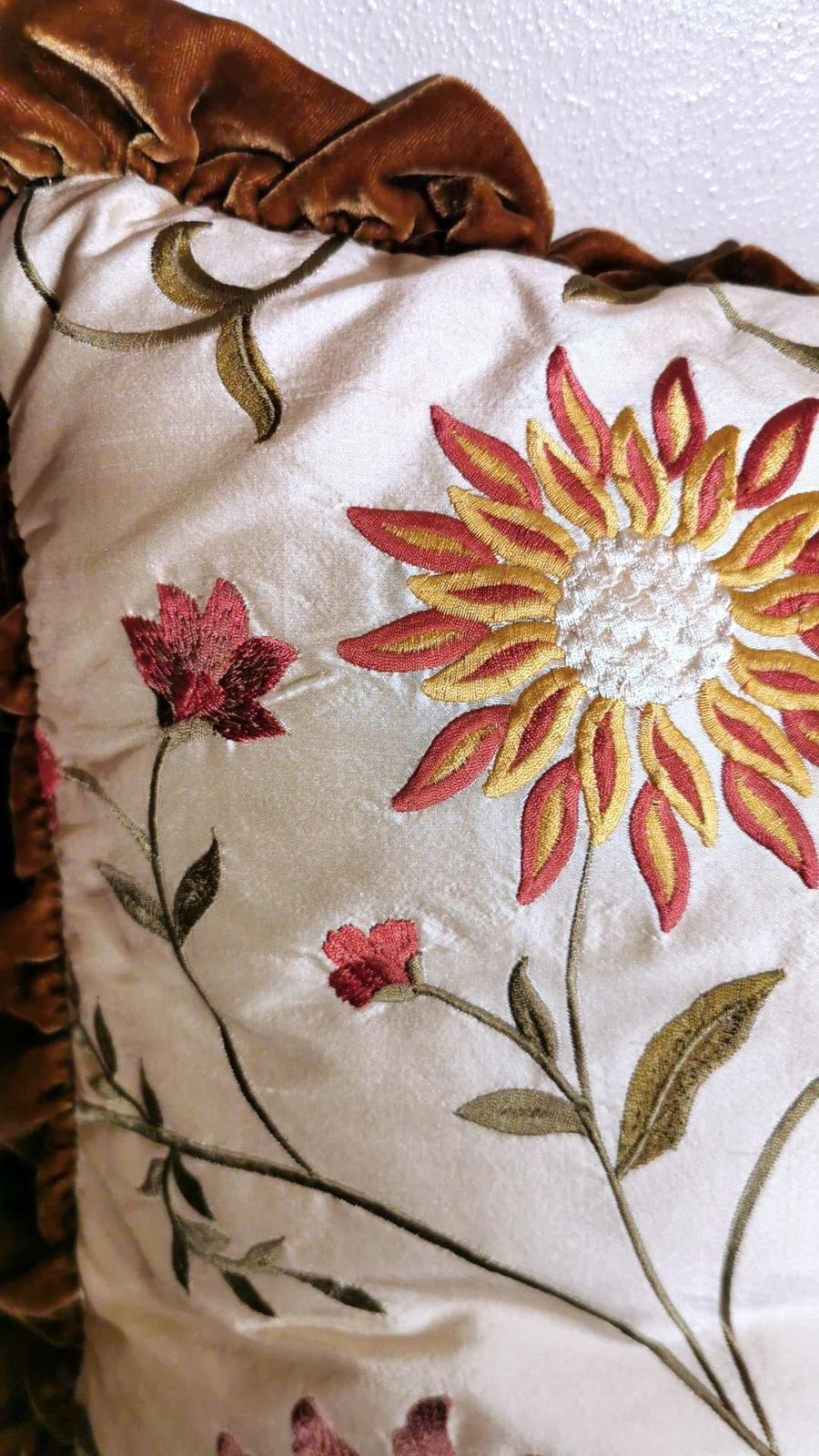 Pair Of Pillows Italian Embroidered Silk And Velvet Back photo vintage