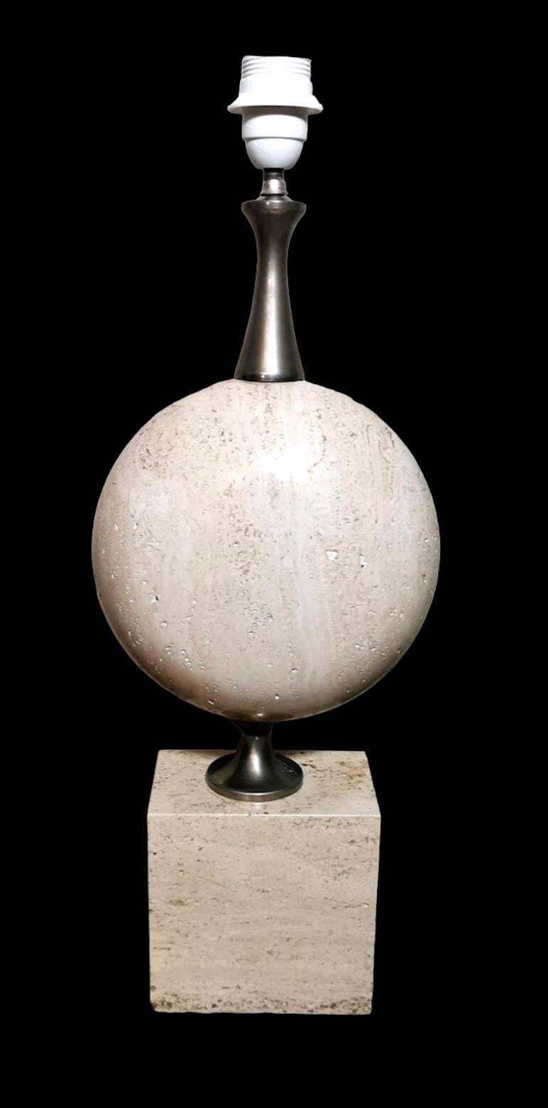 Philippe Barbier Designer Modern French Lamp In Travertine (Without Lampshade) photo for sale