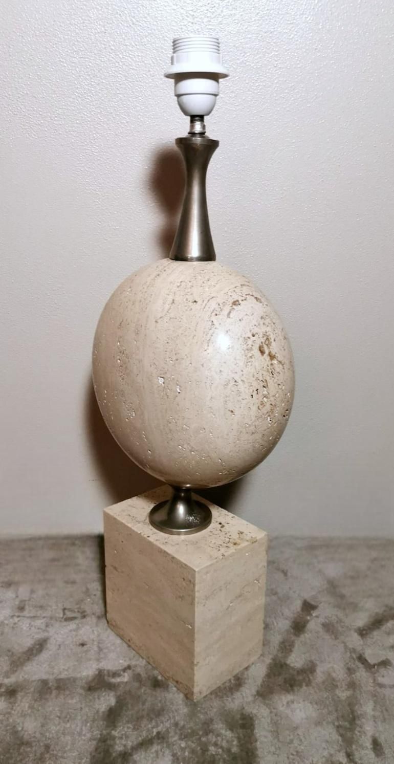 Philippe Barbier Designer Modern French Lamp In Travertine (Without Lampshade) photo Lighting