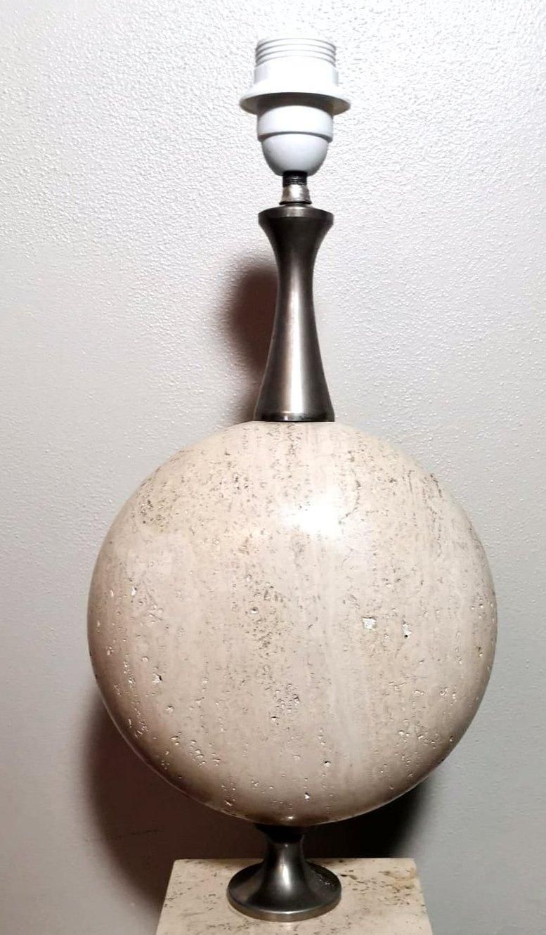 Philippe Barbier Designer Modern French Lamp In Travertine (Without Lampshade) photo vinterior