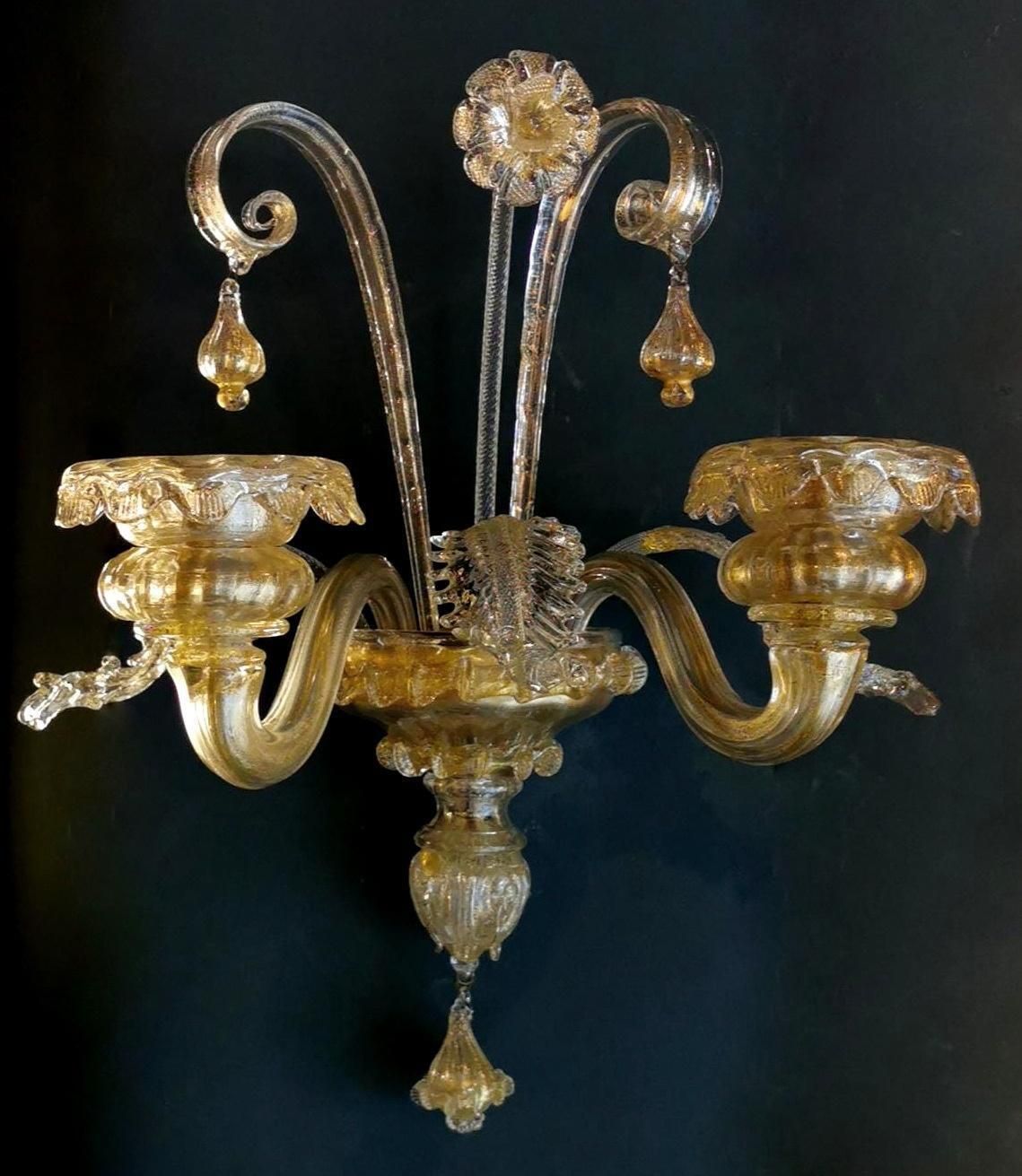Murano Glass Wall Sconce Italian Art Nouveau Style Blown Glass And Gold photo furniture
