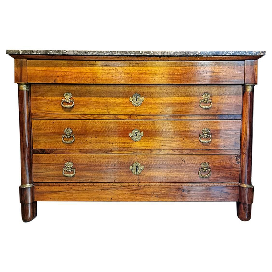 Late Empire French Walnut Chest Of Drawers With Bronze Handles