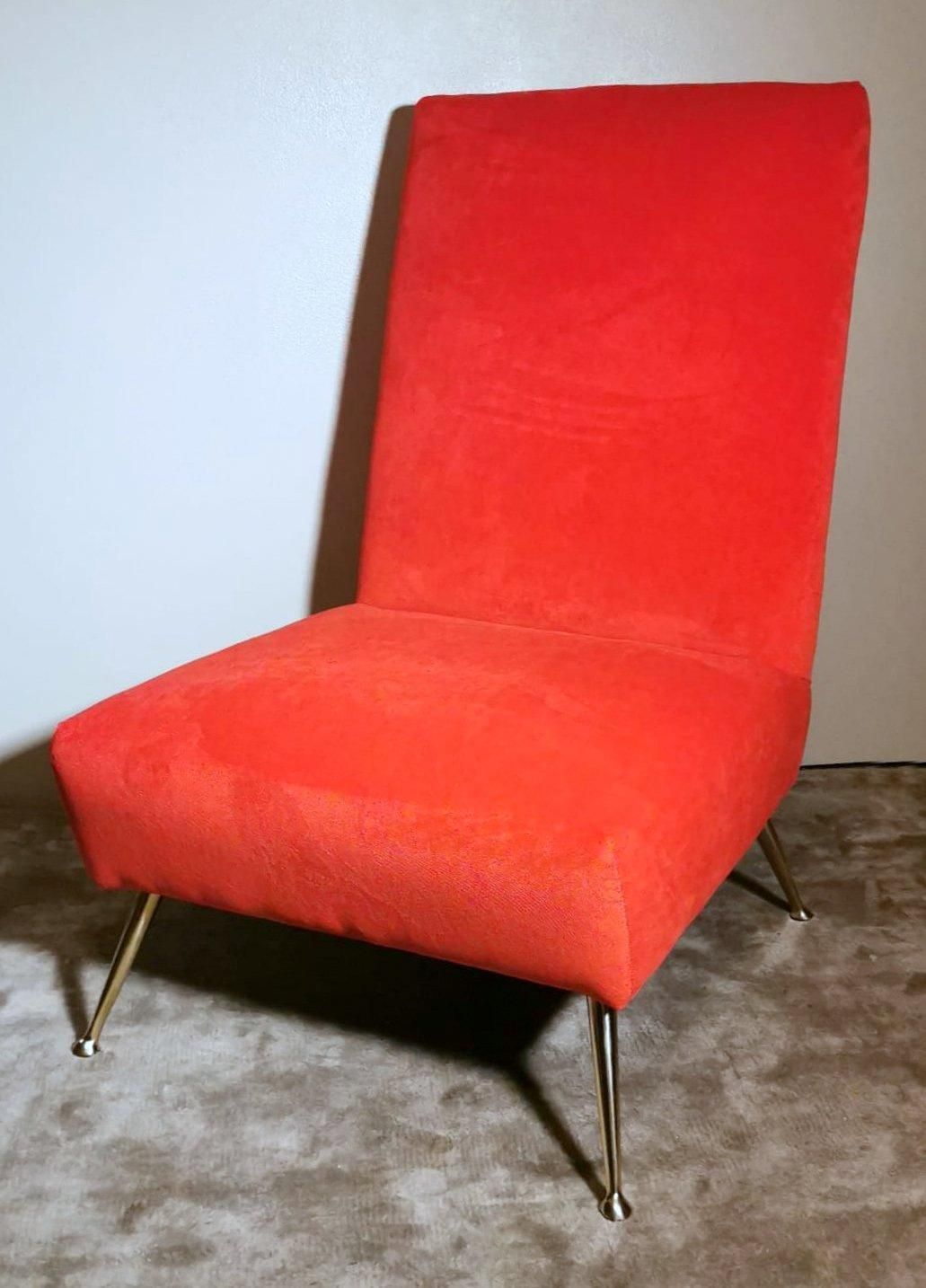 Zanuso Marco Style Italian Armchair With Red Velvet photo Furniture