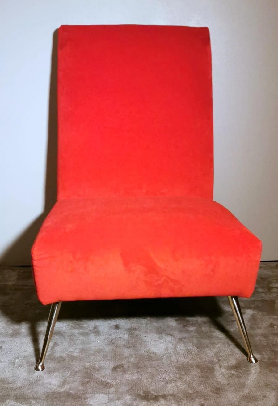 Zanuso Marco Style Italian Armchair With Red Velvet photo 1140.0