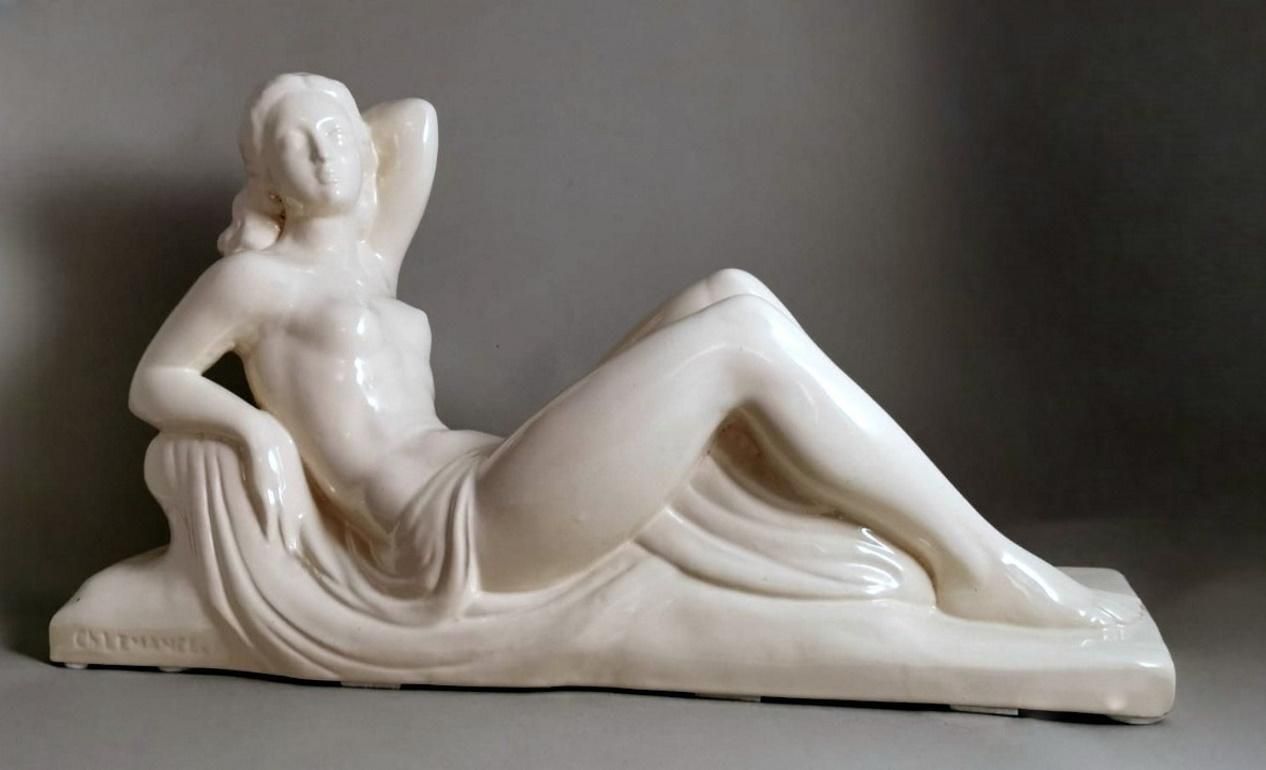 Art Deco French Ceramic Sain Clement Statue Of Charles Lemanceau photo Art