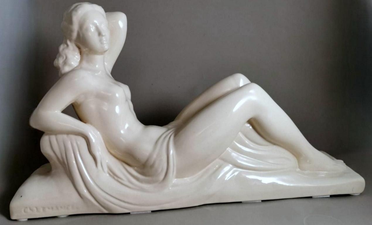 Art Deco French Ceramic Sain Clement Statue Of Charles Lemanceau photo vinterior
