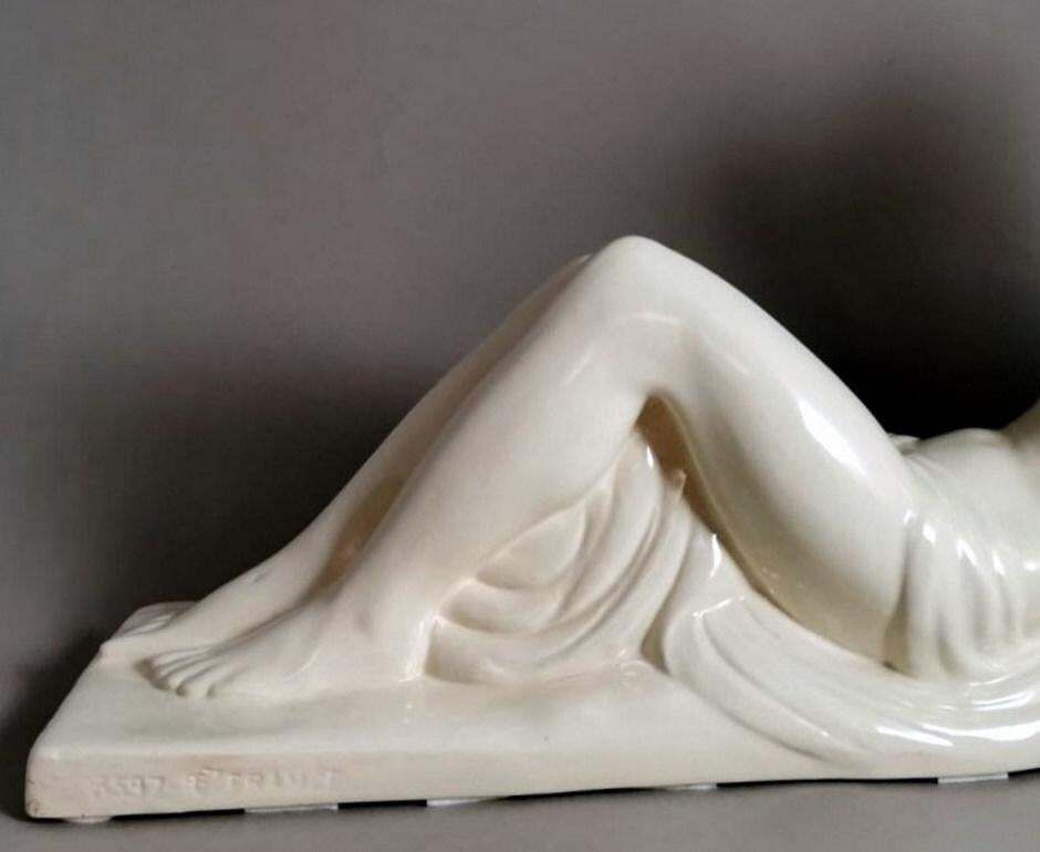 photo vintage Art Deco French Ceramic Sain Clement Statue Of Charles Lemanceau