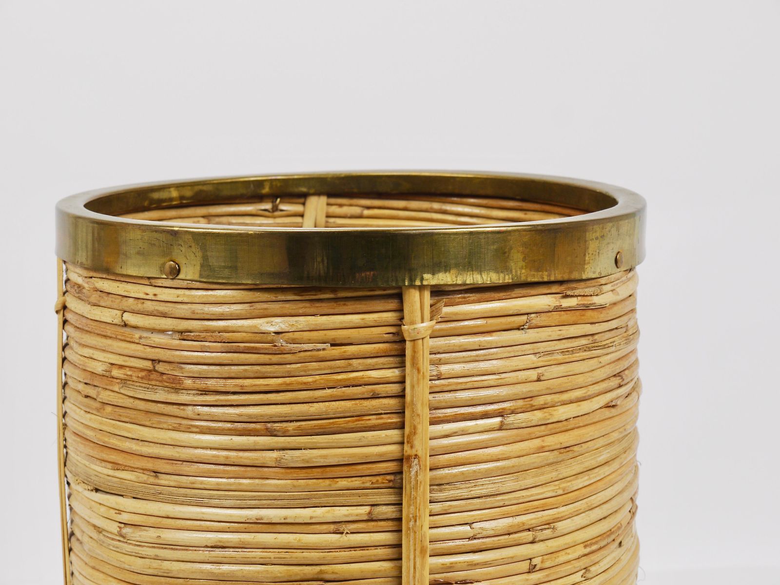 Gabriella Crespi Style Bamboo & Brass Paper Basket Umbrella Stand, Italy, 1970s photo vintage
