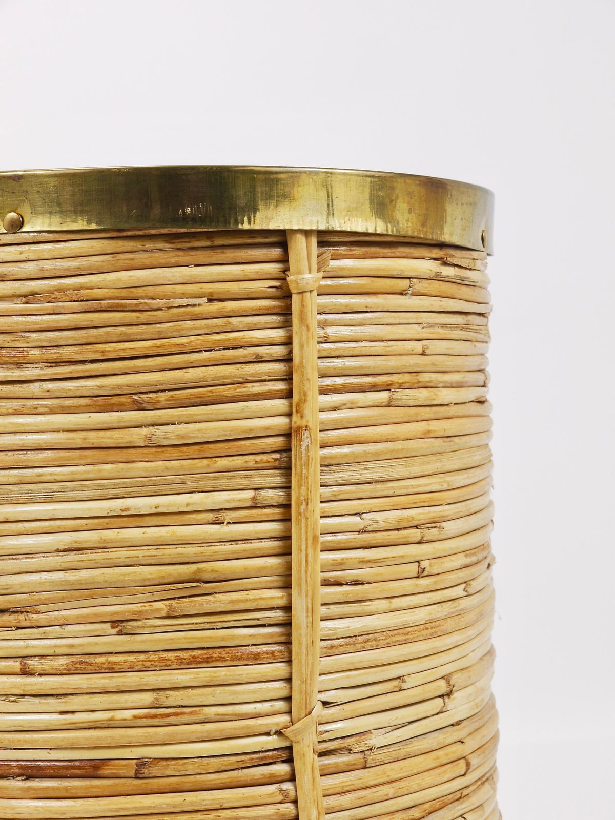 photo furniture Gabriella Crespi Style Bamboo & Brass Paper Basket Umbrella Stand, Italy, 1970s