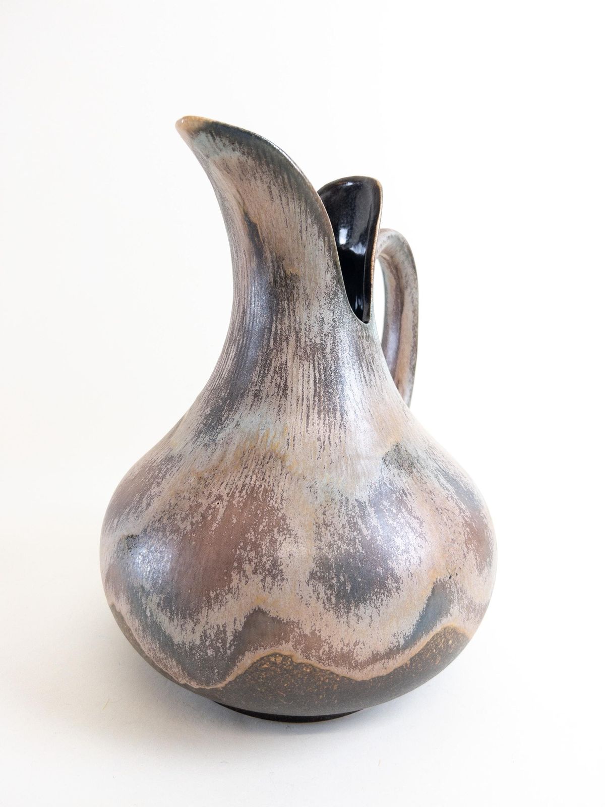 Large Dümler And Breiden Vase With Handle   West German Pottery   Earthy Toned Dramatic Beak Opening Vase   D & B 057 30 photo buy