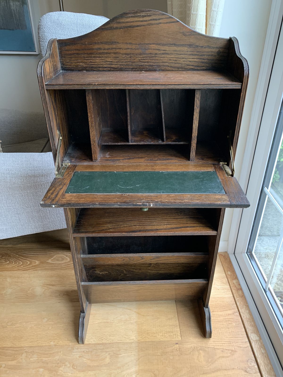 Antique Arts & Crafts Oak Small Student’s Bureau Library Book Magazine Shelves photo furniture