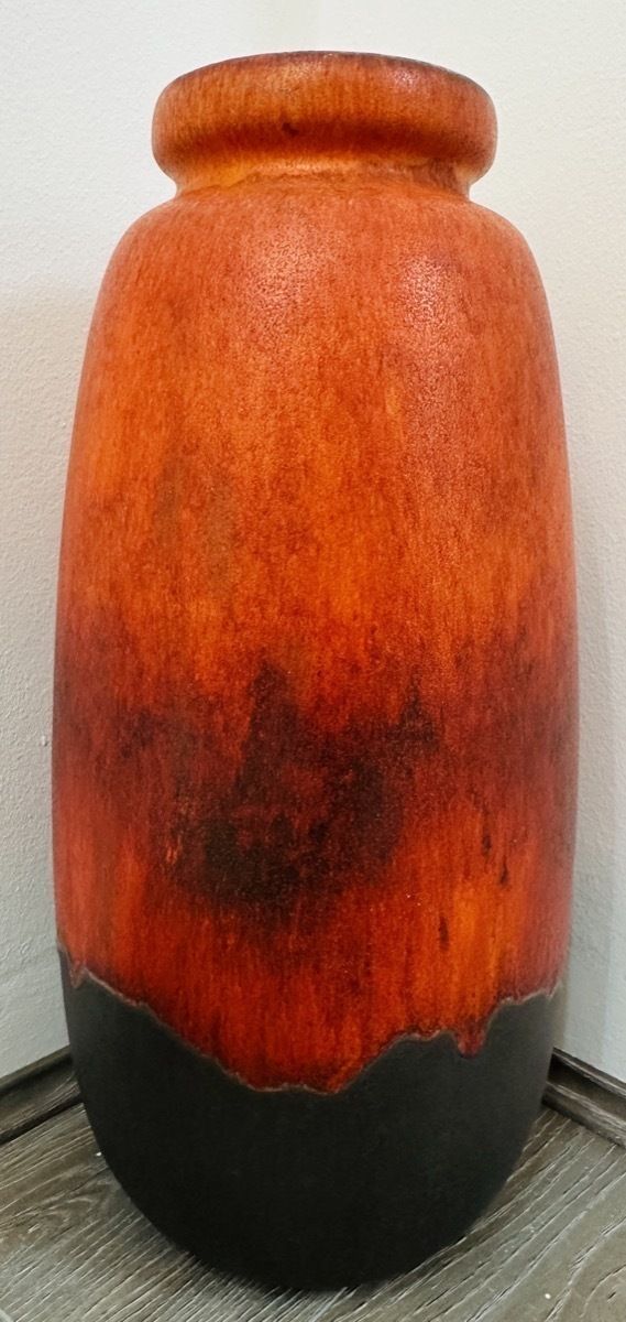 1970s German Scheurich Keramik Burnt Orange & Brown Fat Lava Vase photo furniture