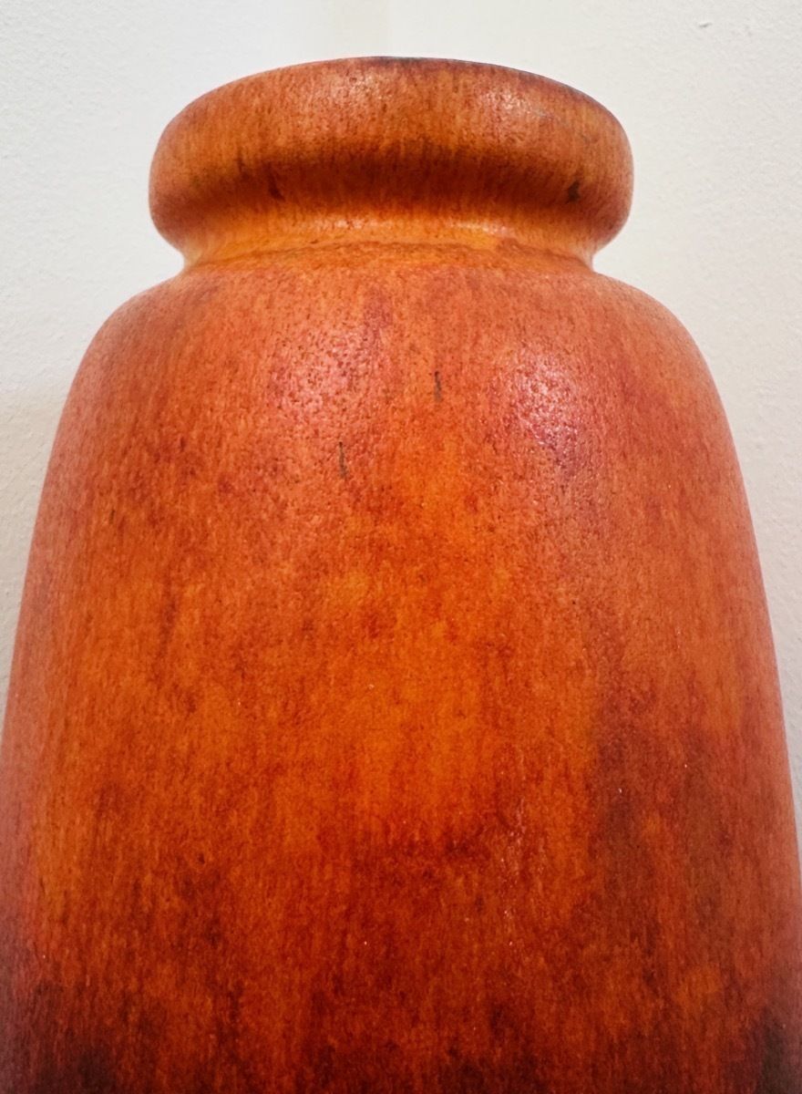 1970s German Scheurich Keramik Burnt Orange & Brown Fat Lava Vase photo Home Decor