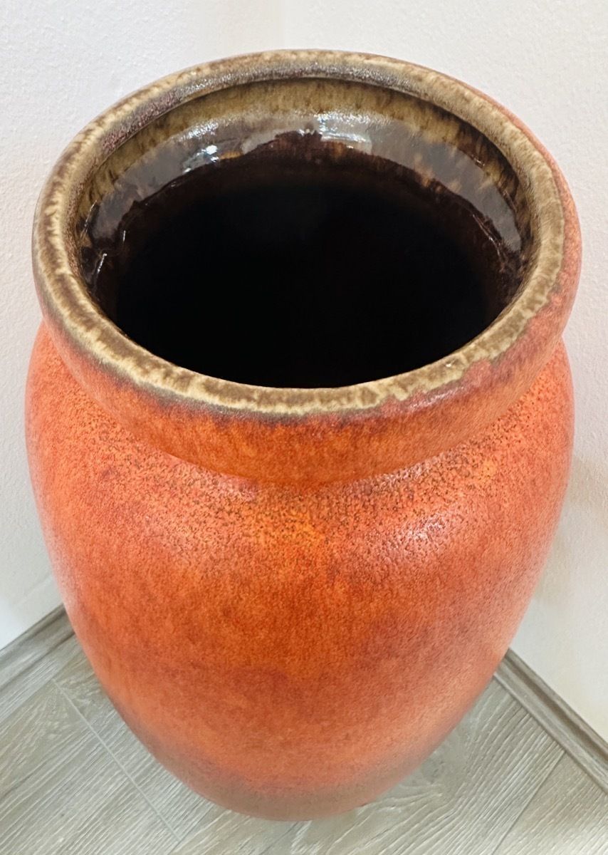 photo furniture 1970s German Scheurich Keramik Burnt Orange & Brown Fat Lava Vase