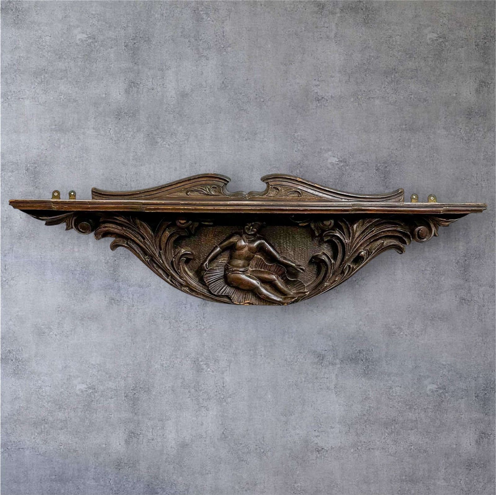 Antique Oak Carved Overdoor/Pediment With Shelf Circa 1900 photo for sale