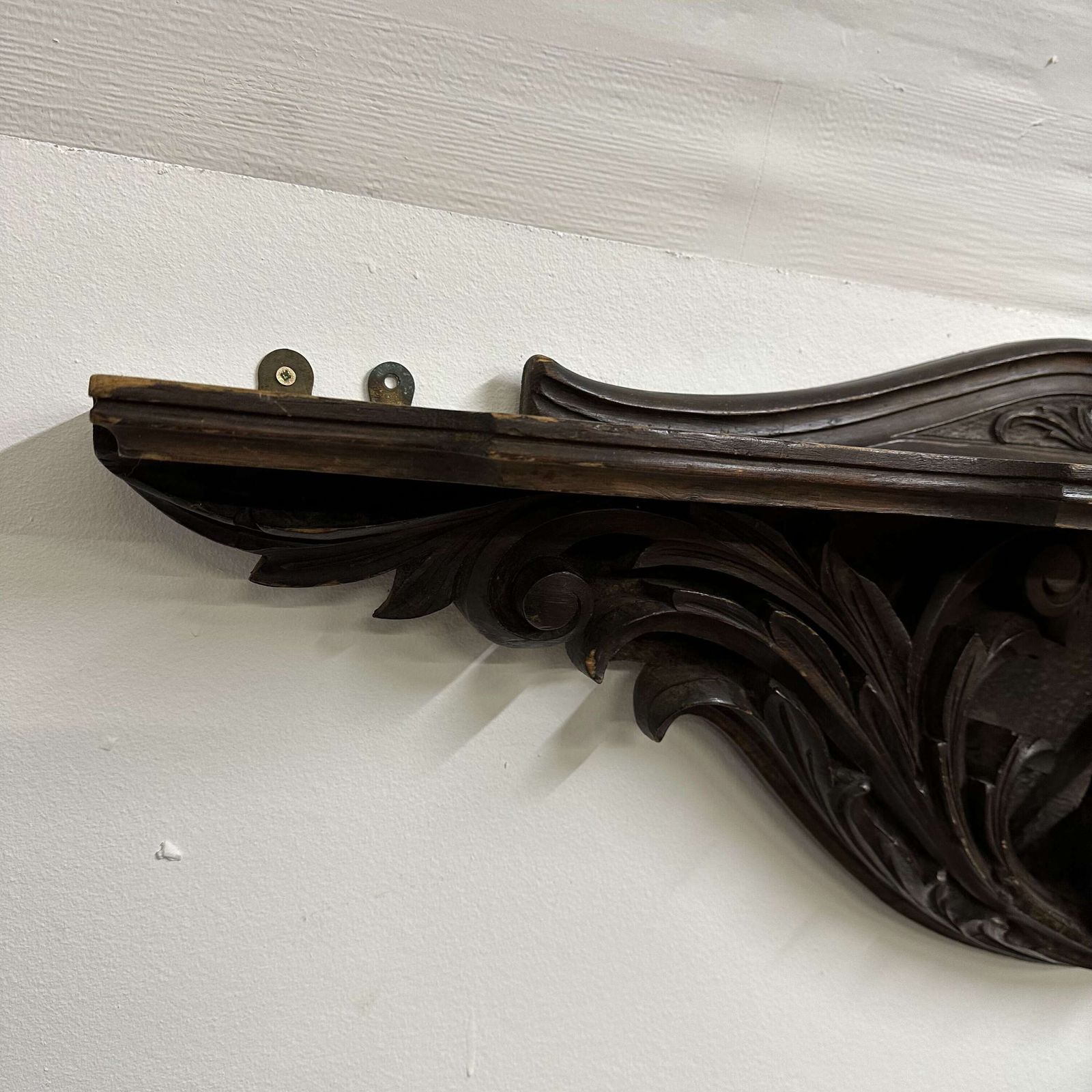 Antique Oak Carved Overdoor/Pediment With Shelf Circa 1900 photo vintage