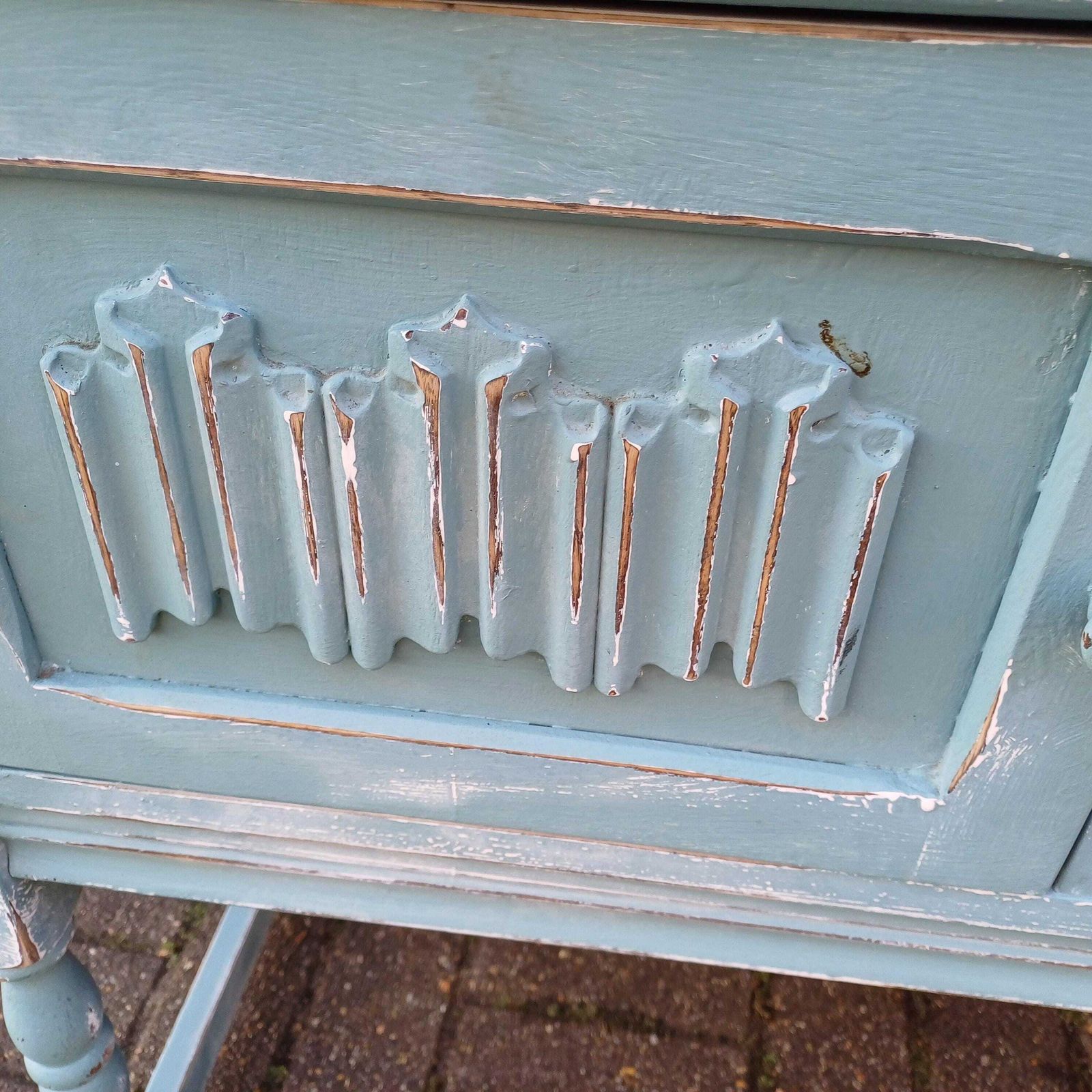 Beautiful Vintage Mid Century Telephone Bench Table Hand Painted Upcycled Stripped Top photo vinterior