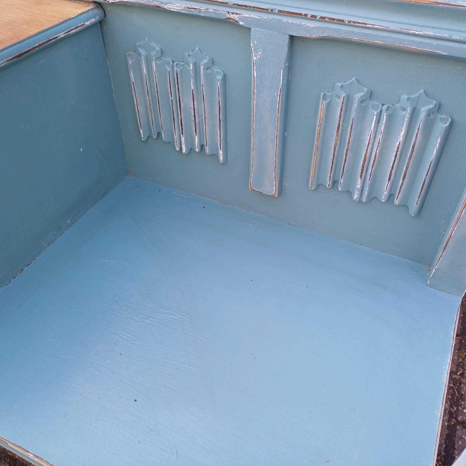 photo for sale Beautiful Vintage Mid Century Telephone Bench Table Hand Painted Upcycled Stripped Top