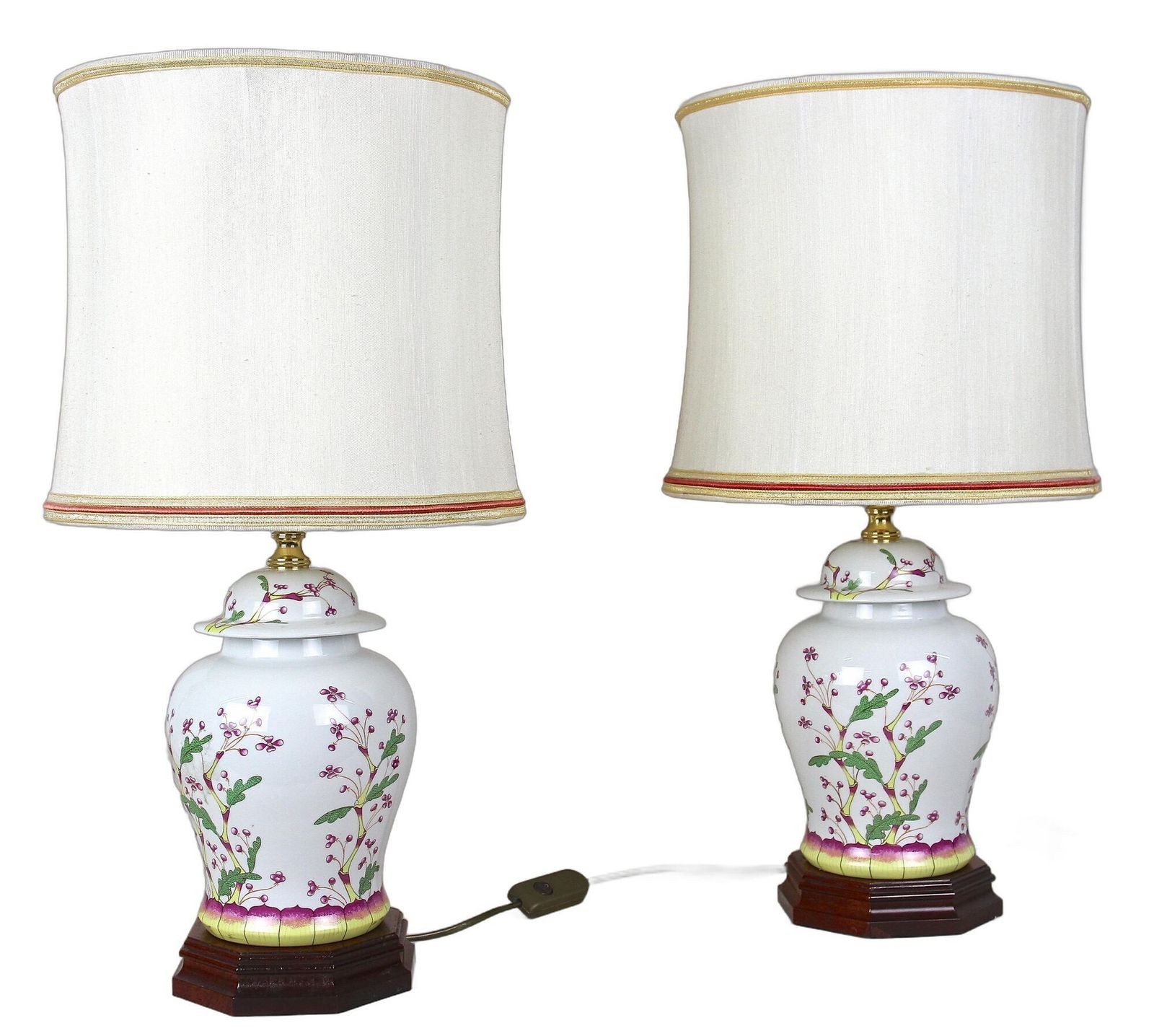 Pair Of 20th Century Ceramic Table Lamps With Lampshades, Italy Ca. 1970s