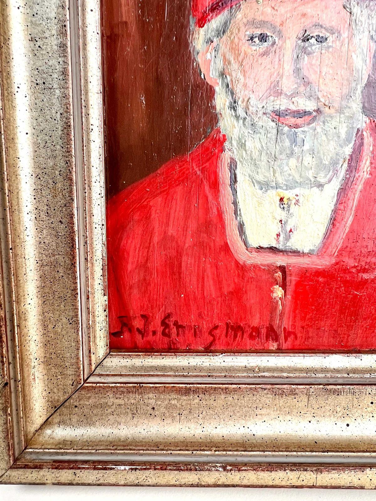 Vintage Swiss Folk Art Painting Clergy Man Portrait By Friedrich Johann Erismann, Signed Original Art, Gift From Switzerland, Swiss Alps photo 122.0