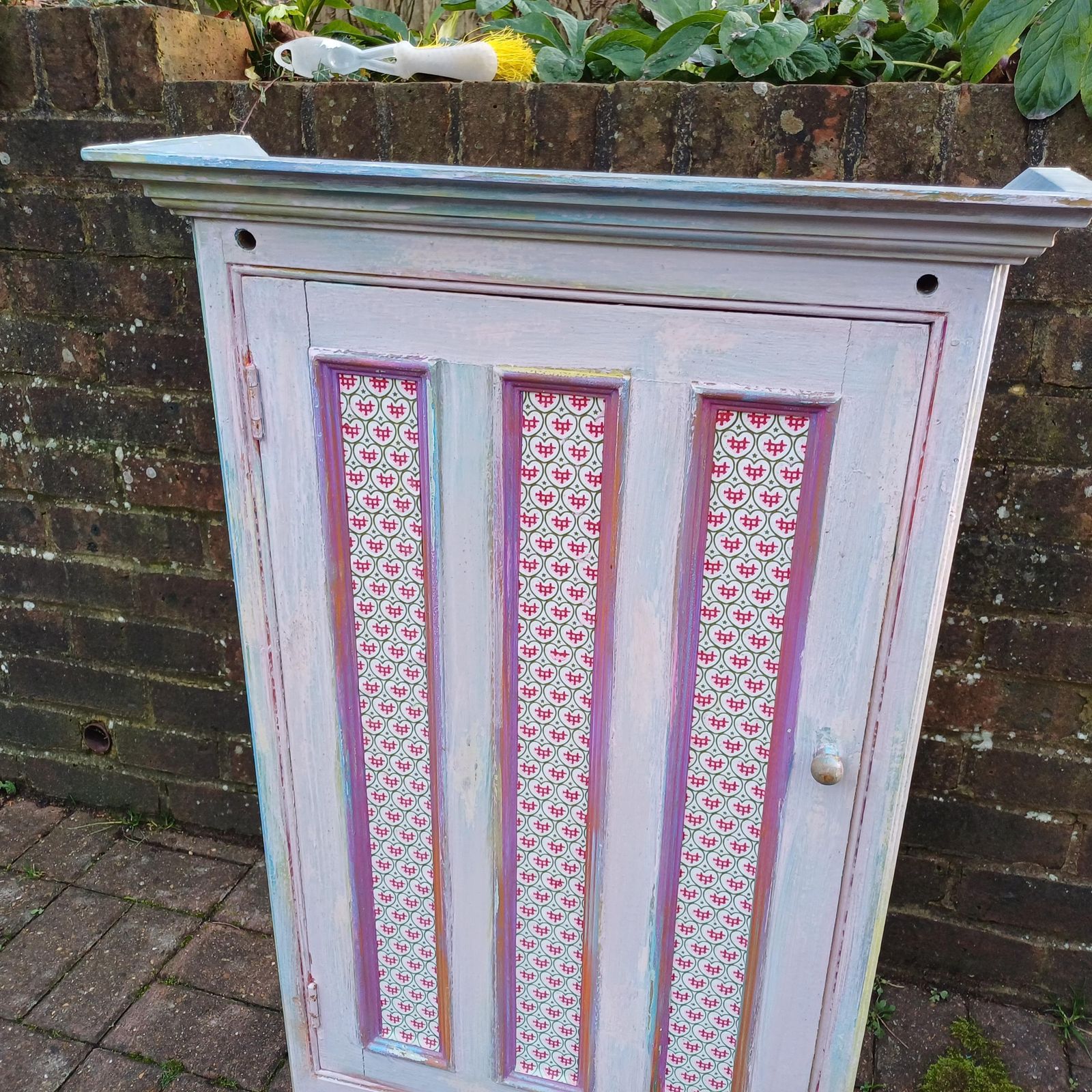 Victorian With Additions. A Very Unusual Vintage Painted Shabby Chic Wall Cupboard Mad Colours photo Furniture