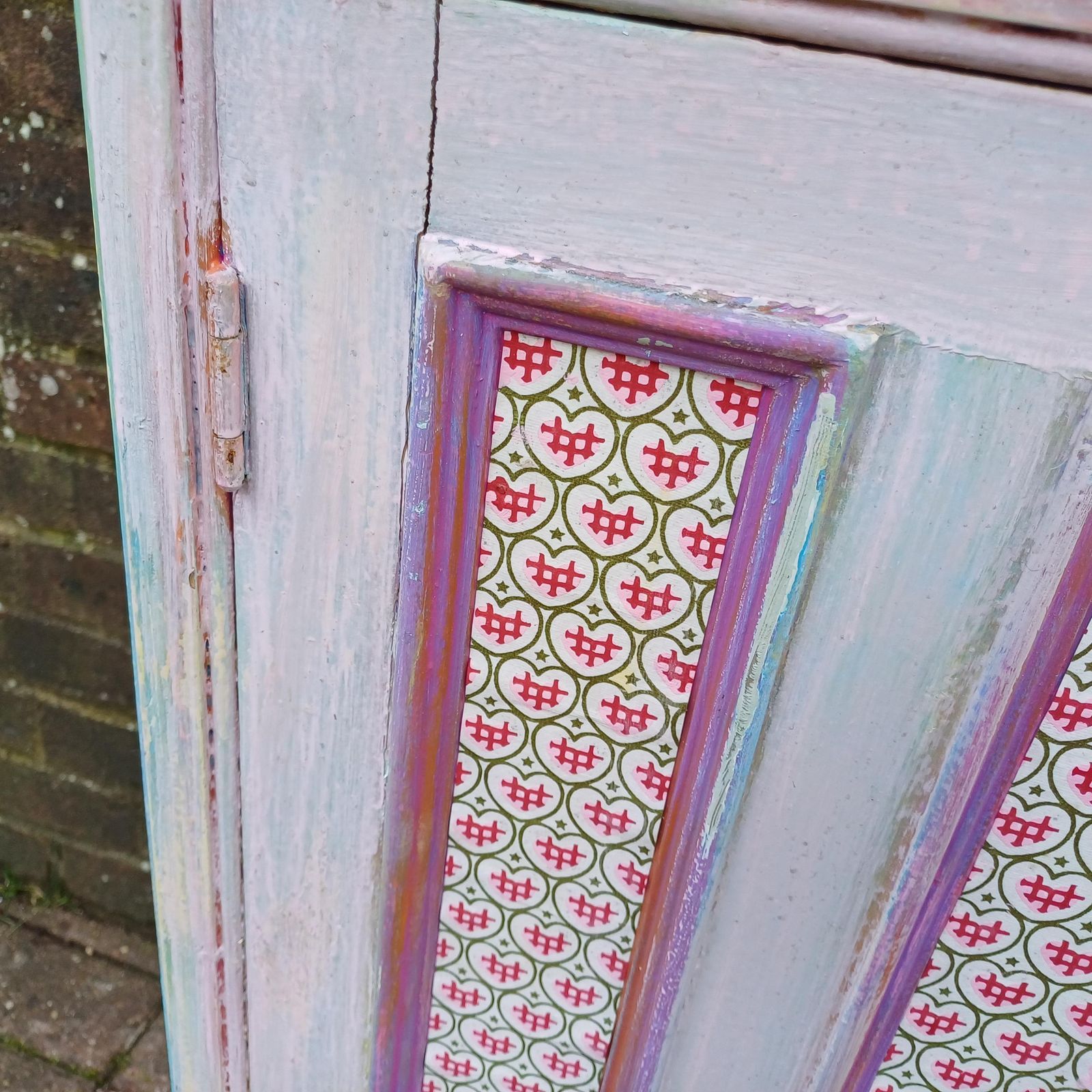 Victorian With Additions. A Very Unusual Vintage Painted Shabby Chic Wall Cupboard Mad Colours photo vinterior