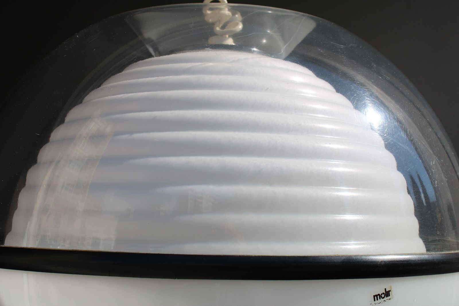 Chandelier With Transparent Cap And Wavy White Italy 1970 Sottsass Style photo for sale