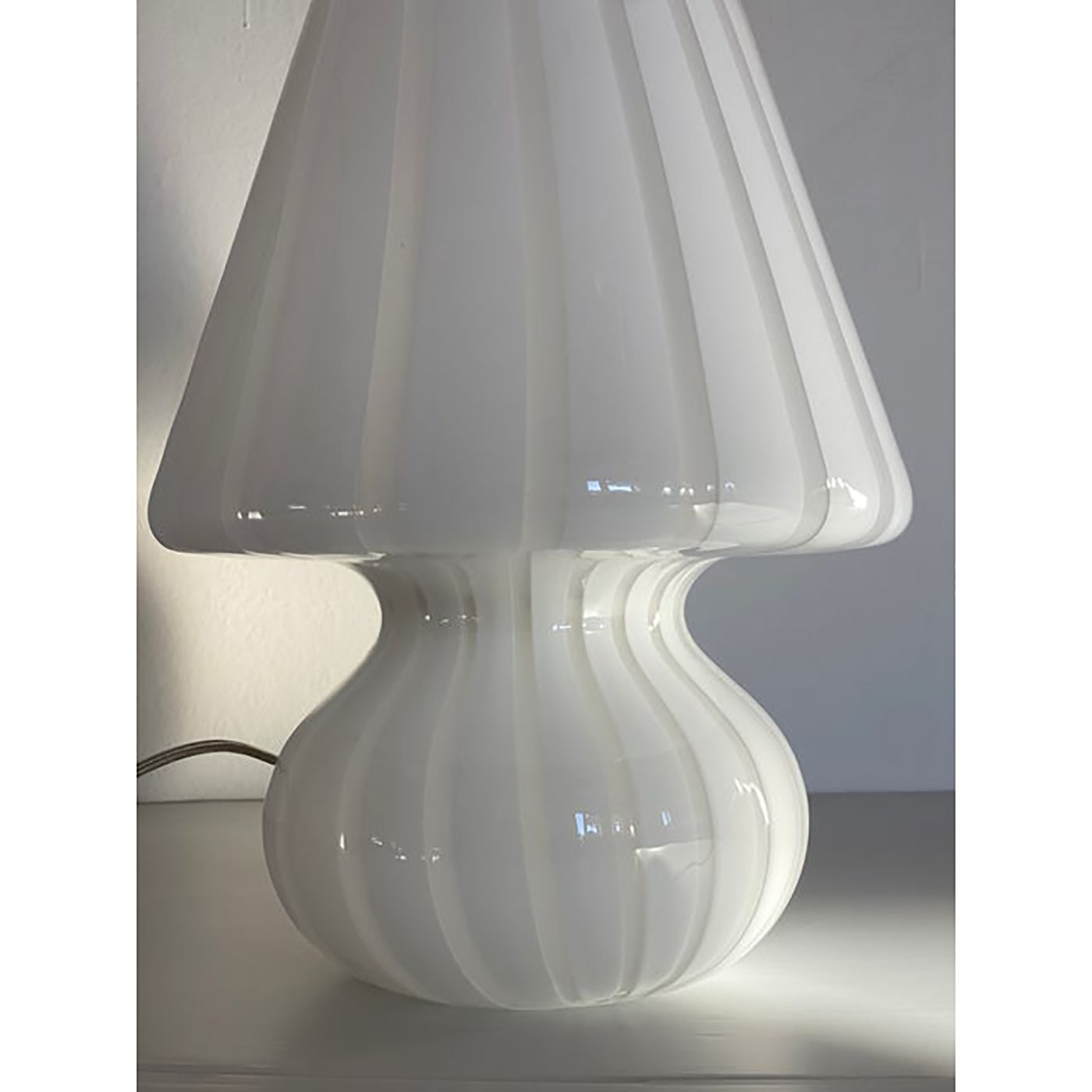 Mid Century Modern Striped Milky White "Fungo" Murano Glass Style Table Lamp photo furniture