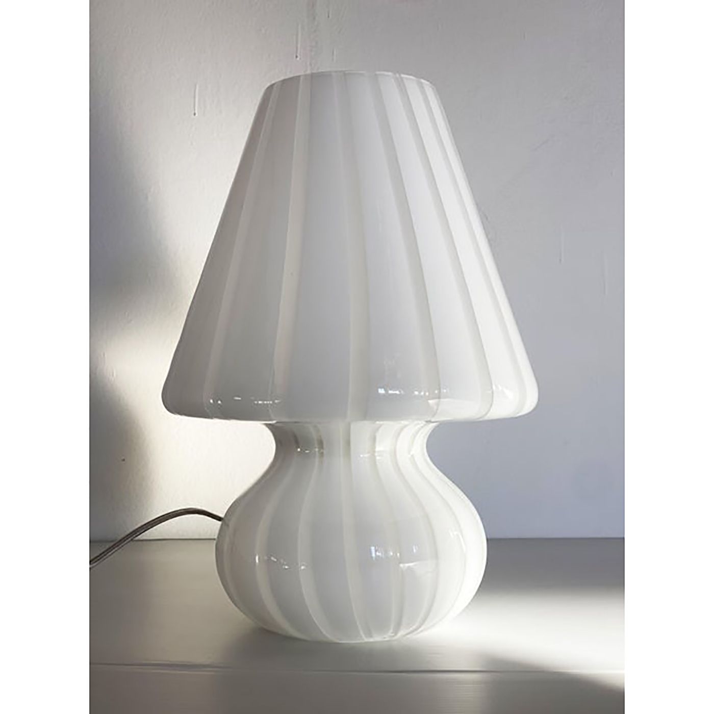 Lighting Mid Century Modern Striped Milky White "Fungo" Murano Glass Style Table Lamp photo