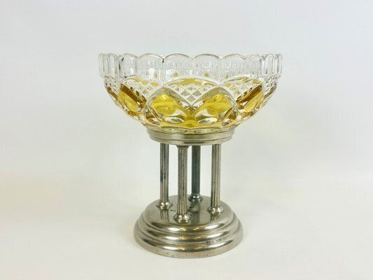 photo for sale Art Deco Czech Crystal Cut Glass Sweets Bowl, 1960s