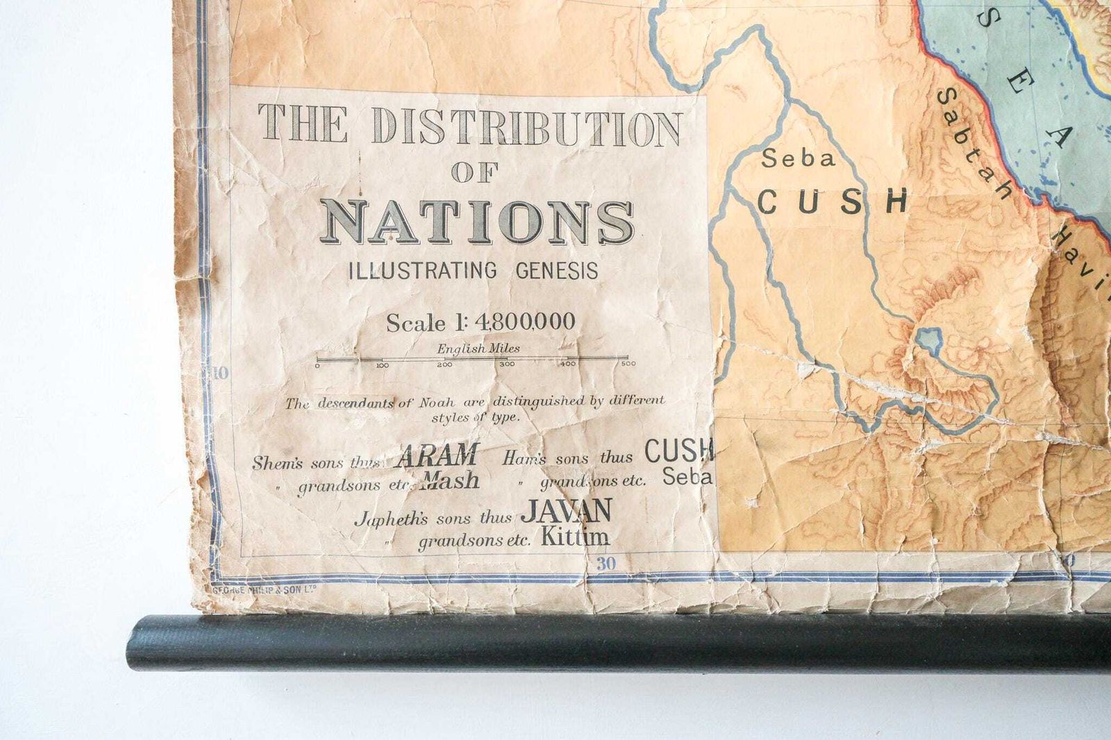 Vintage British Educational School Wall Chart Distribution Of Nations Genesis Bible Historical Map Geography George Philip 1950s photo 265.0