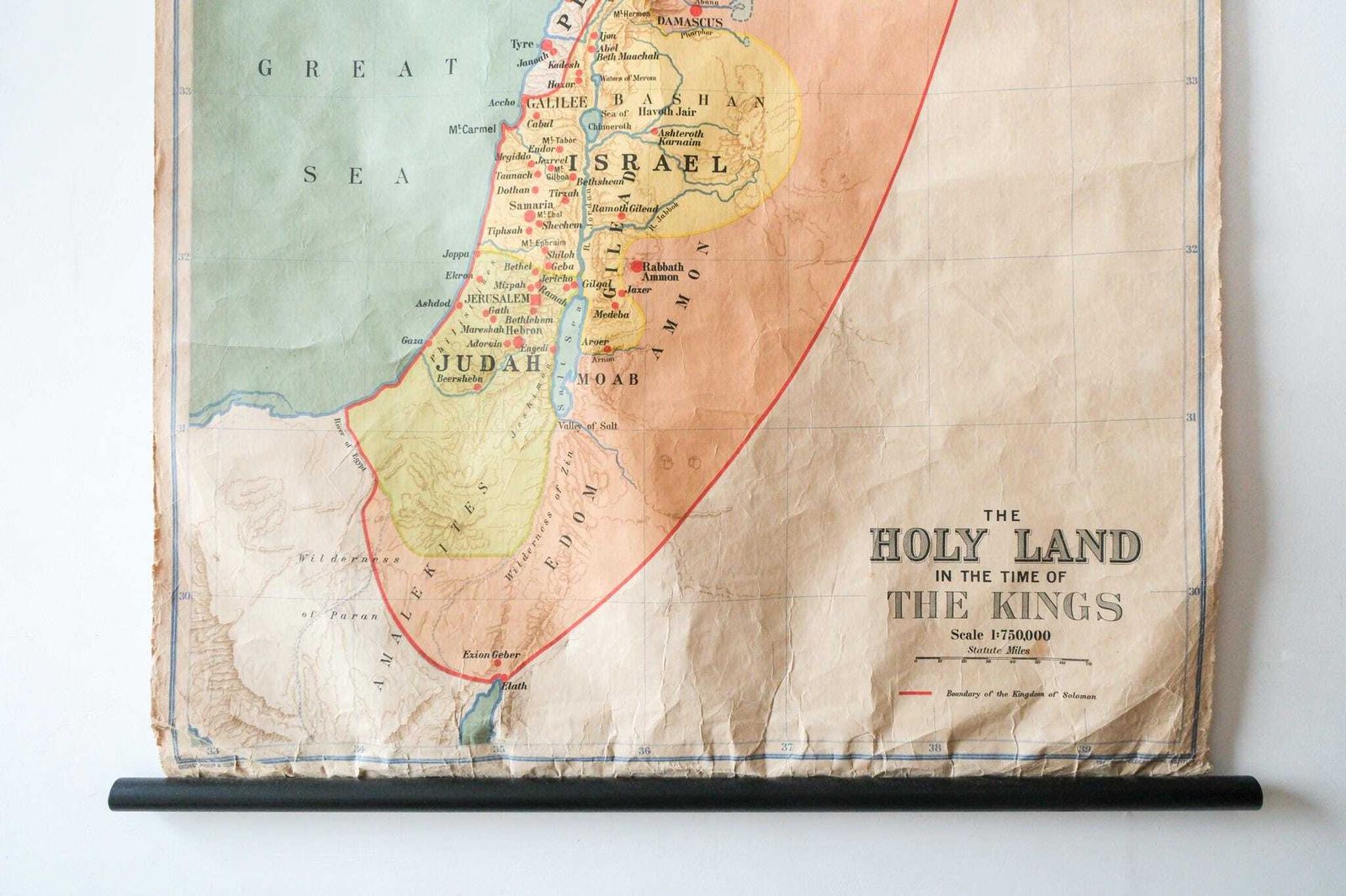 Vintage British Educational School Wall Chart Holy Land In The Time Of The Kings Historical Map Geography George Philip 1950s photo for sale