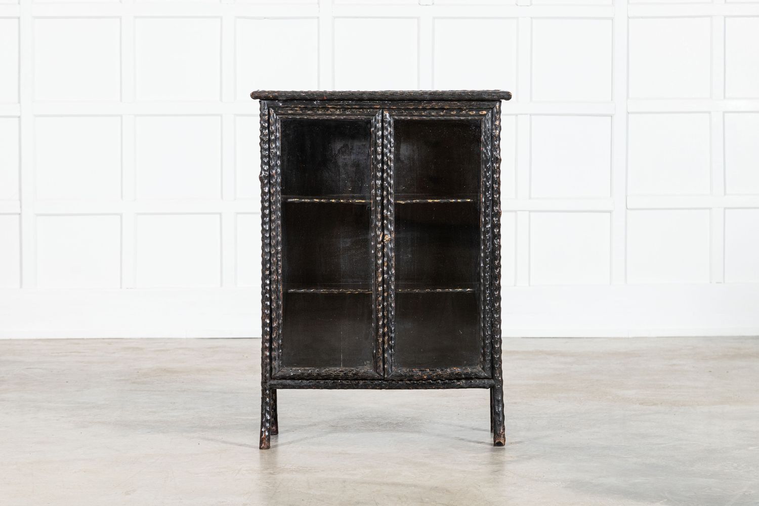 19th English Faux Bamboo Lacquered Glazed Cabinet photo furniture