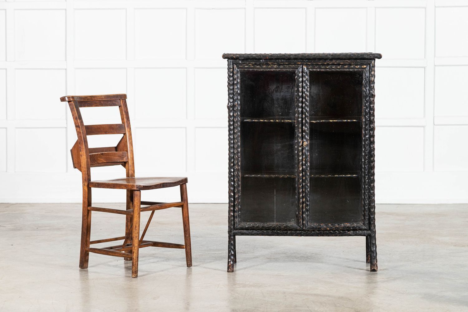 19th English Faux Bamboo Lacquered Glazed Cabinet photo Furniture