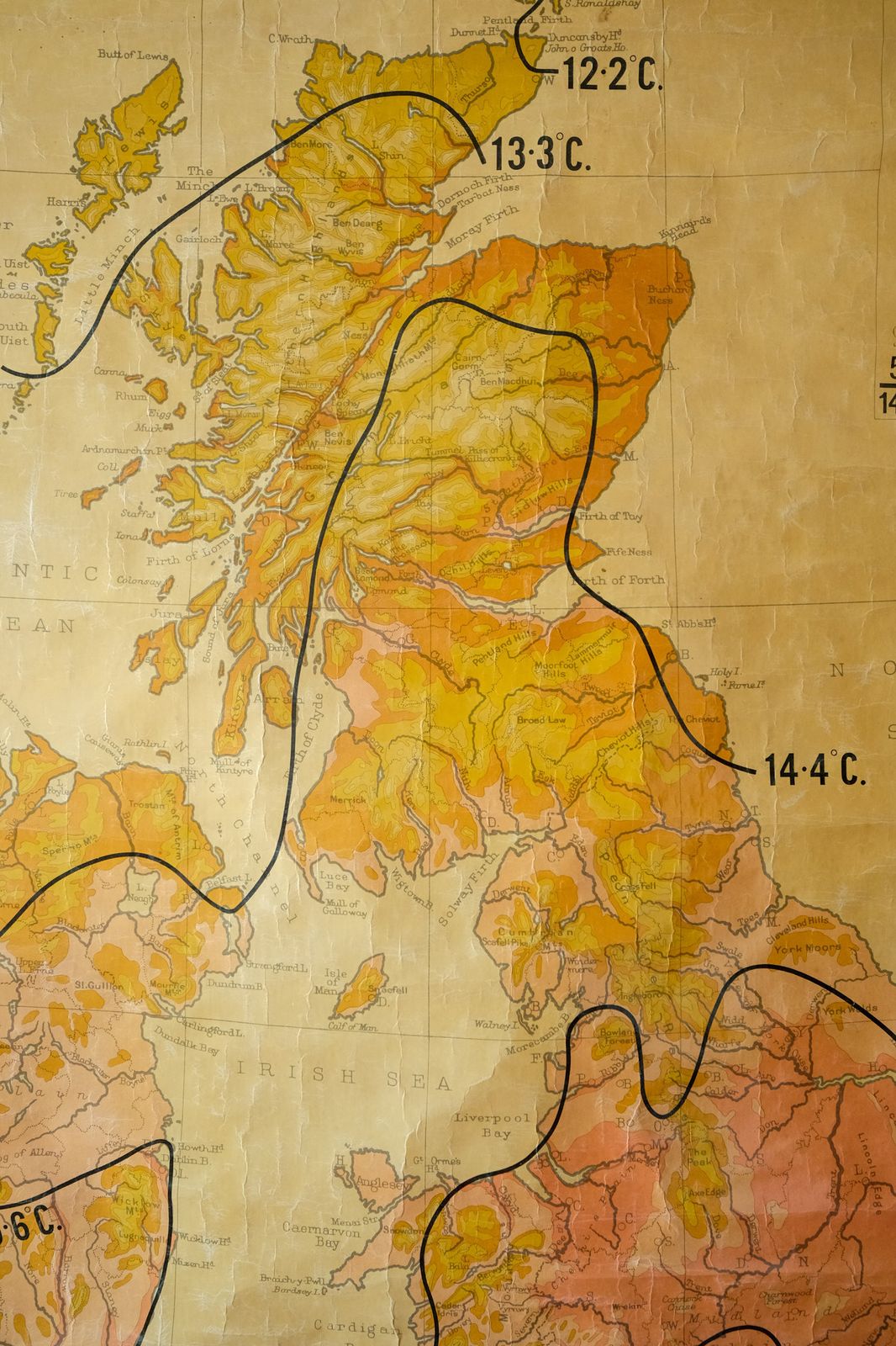 Original 1950s Vintage British Educational School Wall Chart Map July Temperatures Beautiful George Philip & Son photo buy