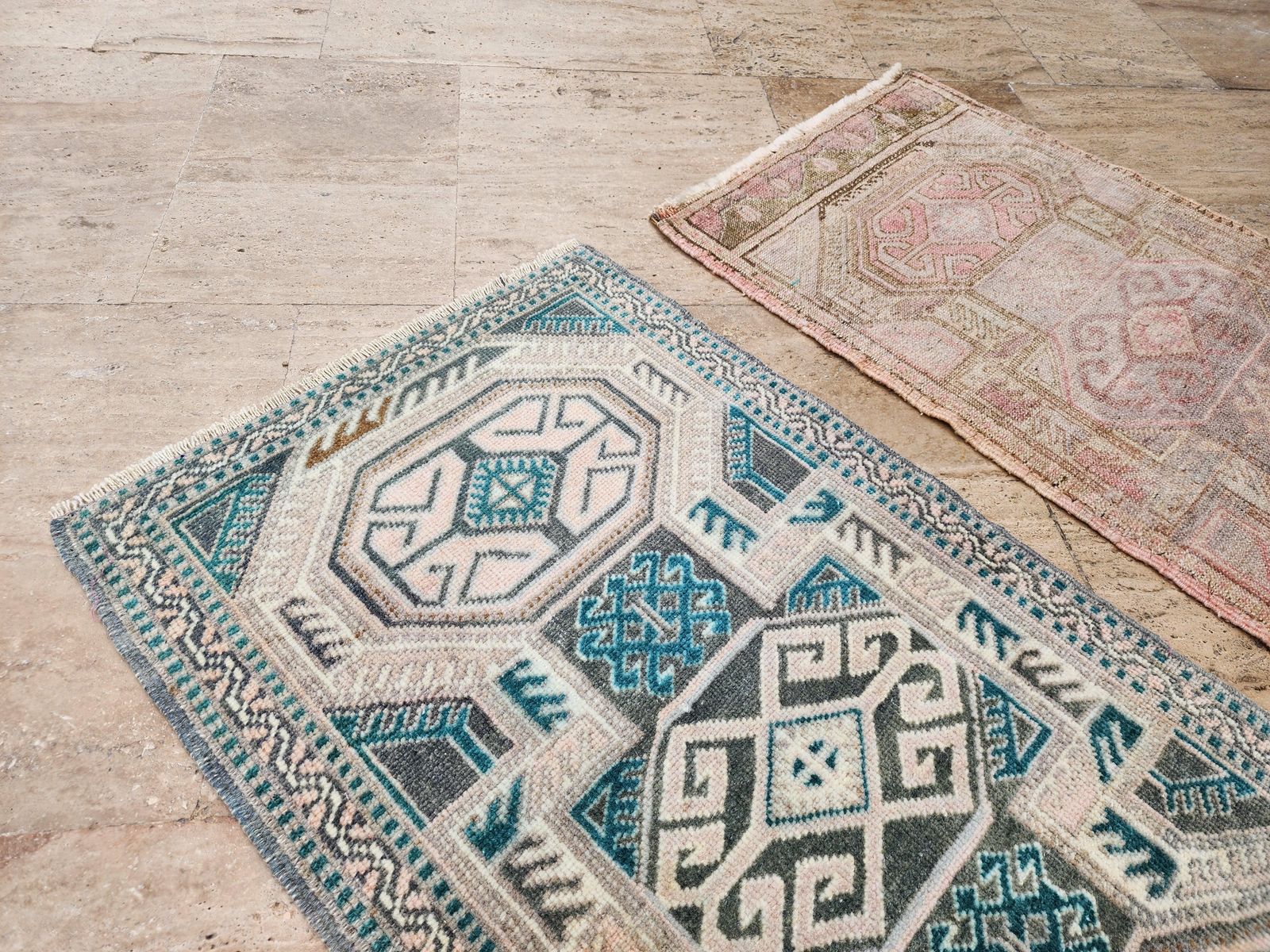 1980s Petite Turkish Hand Knotted Wool Rugs   A Pair photo Textiles