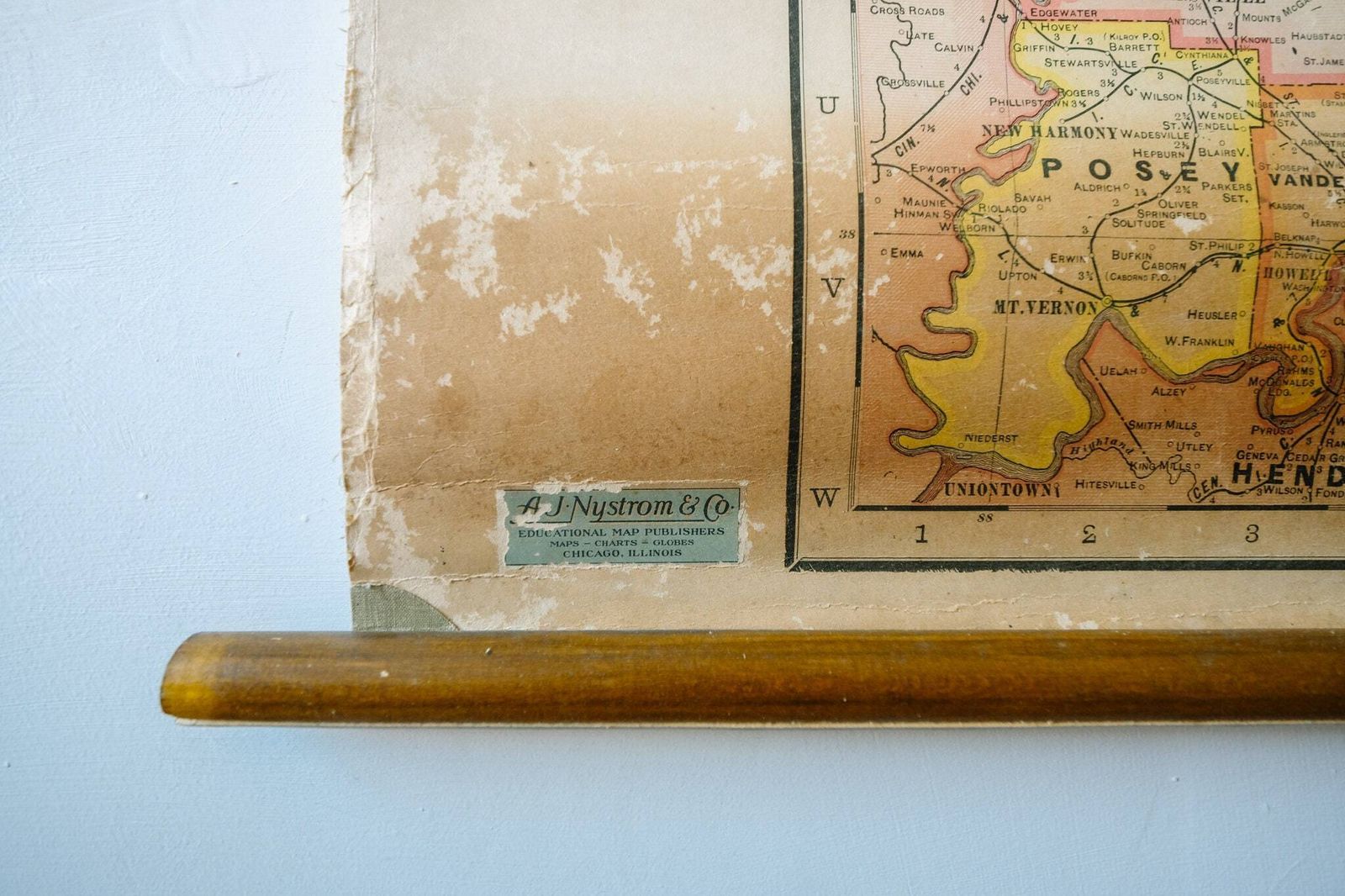 Original Large British Educational School Wall Chart Indiana State Map W & A.K. Johnston Nystrom Beautiful Rare photo buy