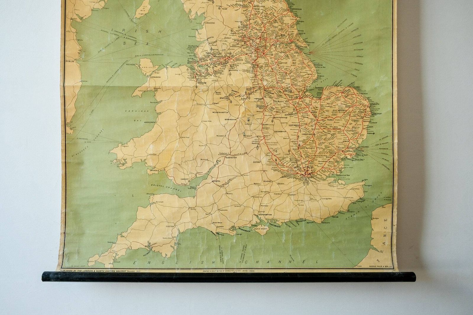 Large Original Vintage Railway Geographical Educational School Wall Chart Map Of London North East England 1937 George Philip photo furniture