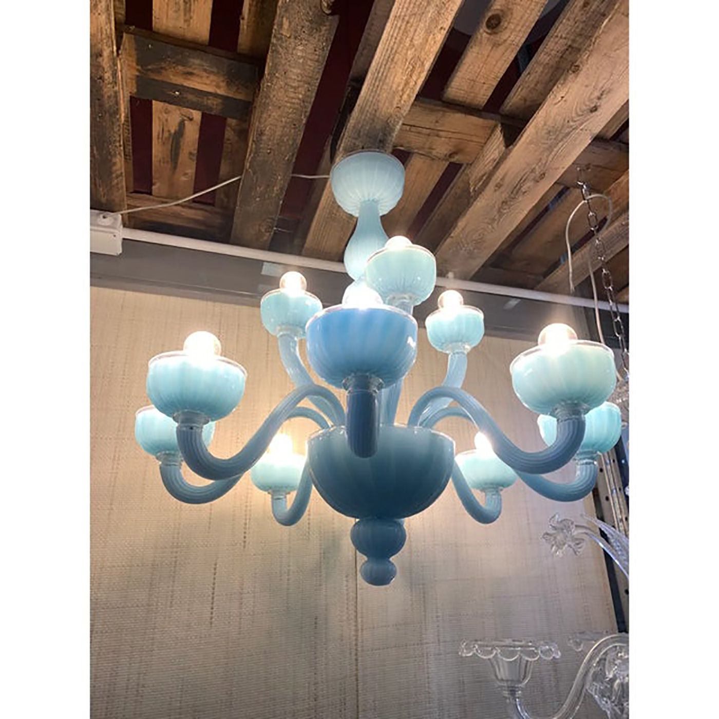 Contemporary Matte Light Blue Murano Style Glass Chandelier photo furniture