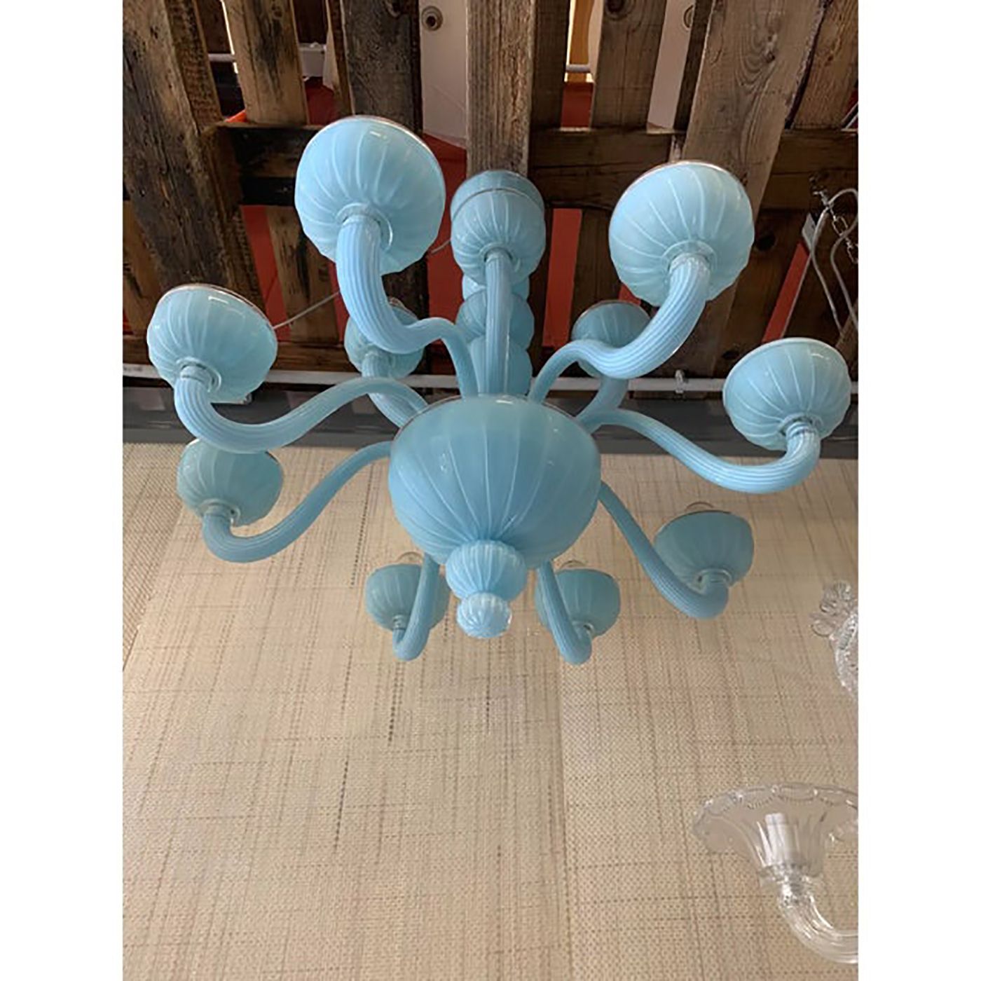 Contemporary Matte Light Blue Murano Style Glass Chandelier photo 4780.0