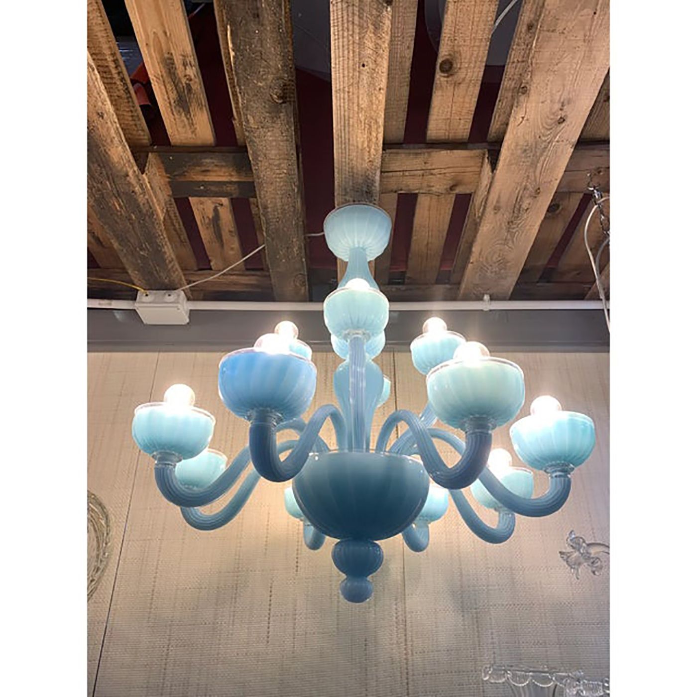 Contemporary Matte Light Blue Murano Style Glass Chandelier photo vinterior