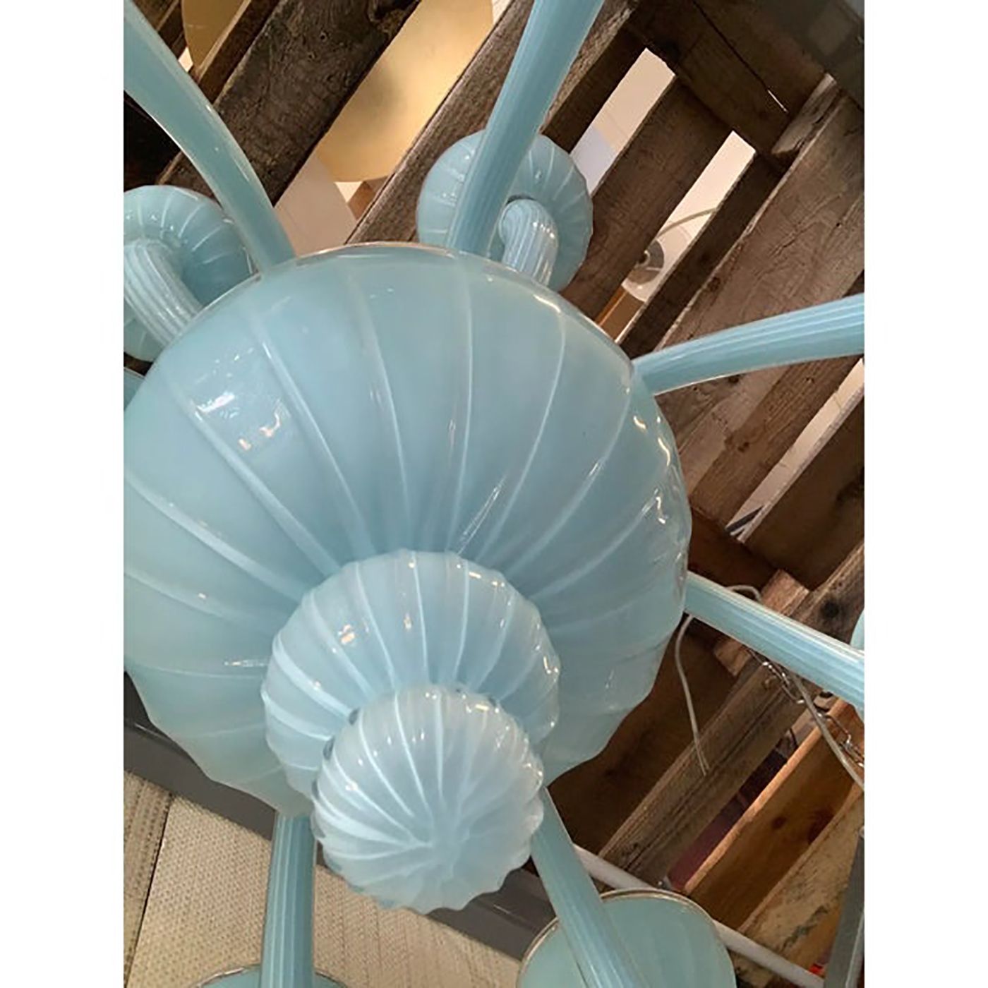 Contemporary Matte Light Blue Murano Style Glass Chandelier photo vintage