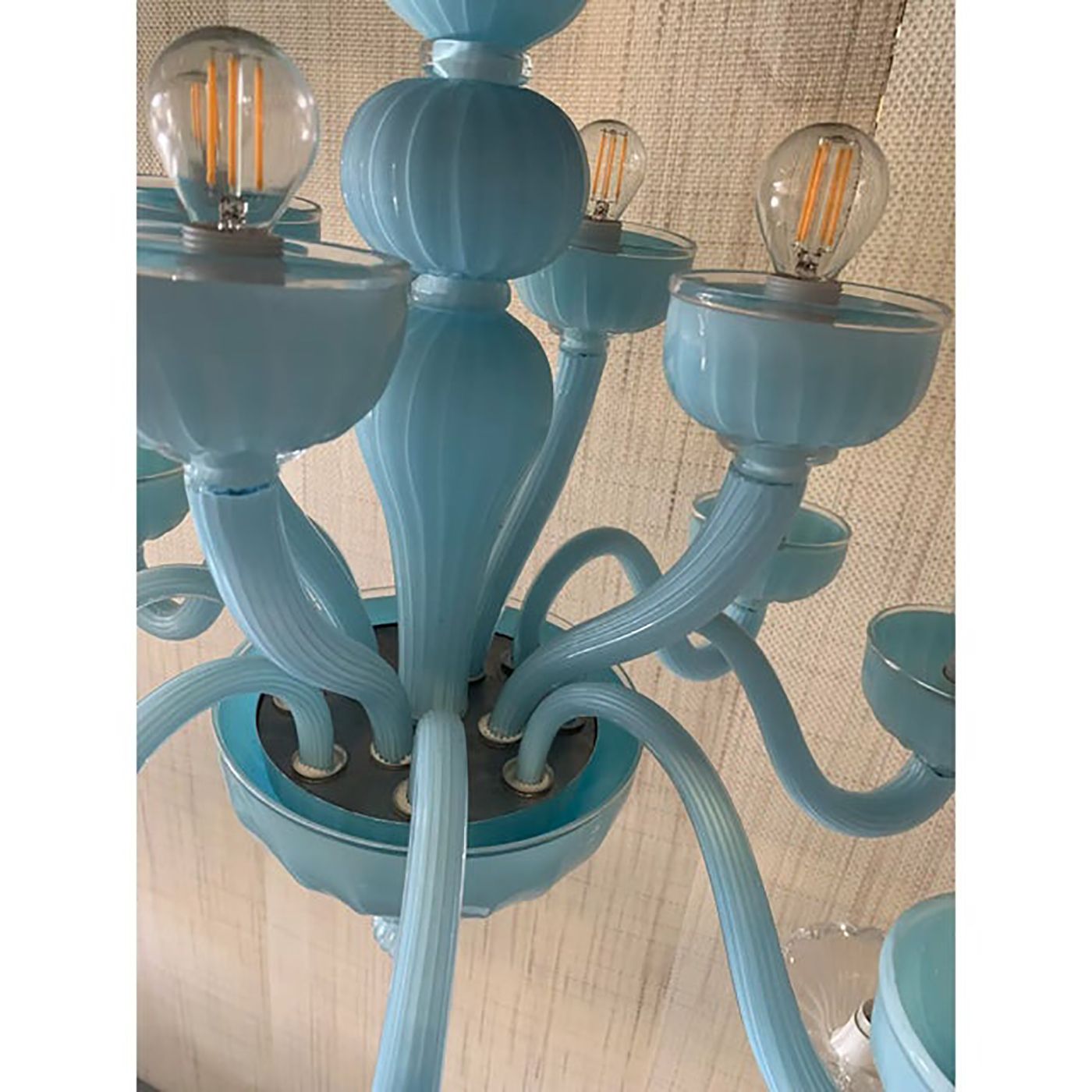 Lighting Contemporary Matte Light Blue Murano Style Glass Chandelier photo