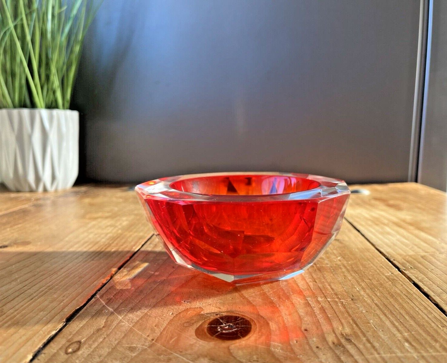 Home Decor Mid Century Murano Sommerso 12 Sided Faceted Glass Ashtray Geode Bowl Vintage photo