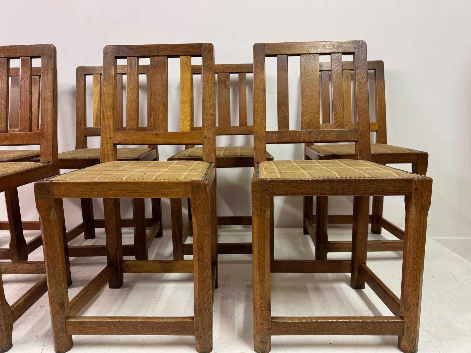 Set Of Seven Arts And Crafts Oak Dining Chairs photo furniture