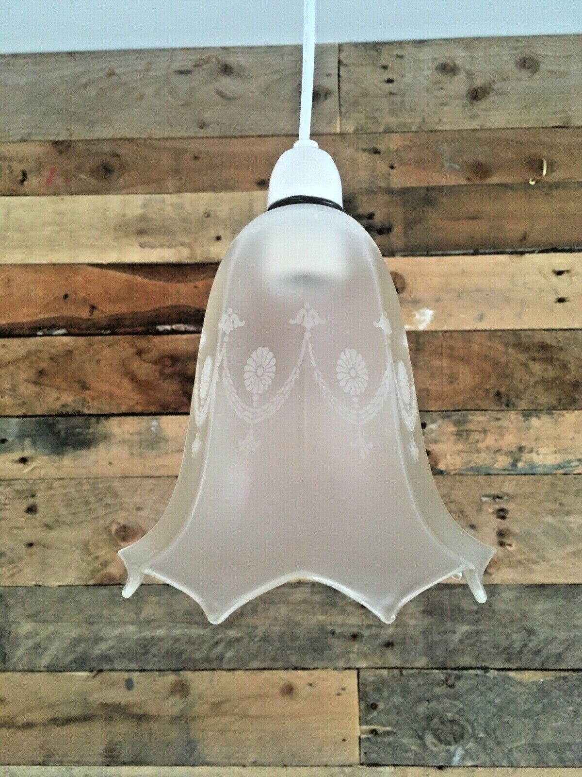 Lighting Etched Victorian Frosted Glass Swag Octagonal Trailed Fluted Shade Edwardian Era photo