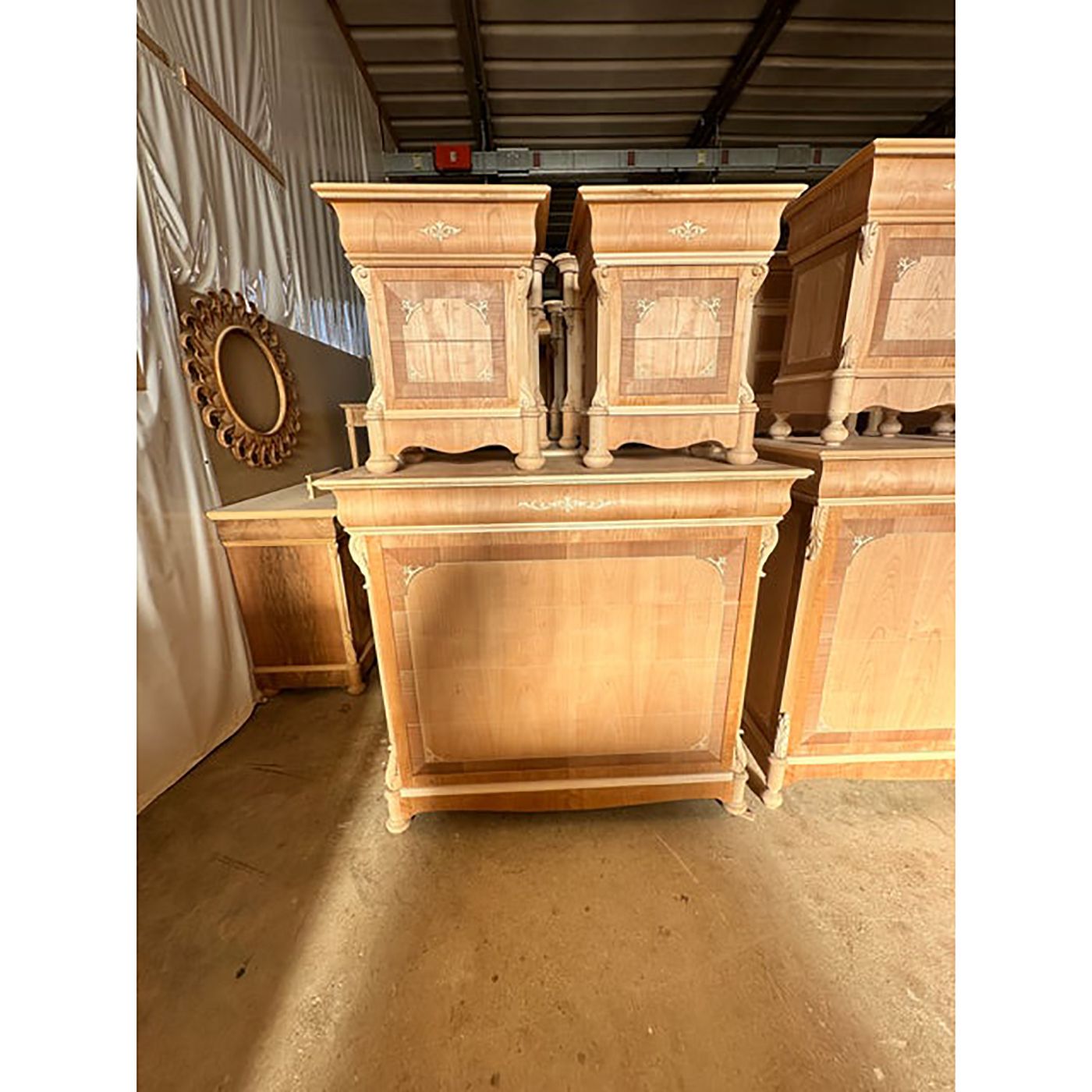 photo furniture 1990s Italian Natural Unpainted Set Of A Chest Of Drawers And Two Bedside Tables For Bedroom