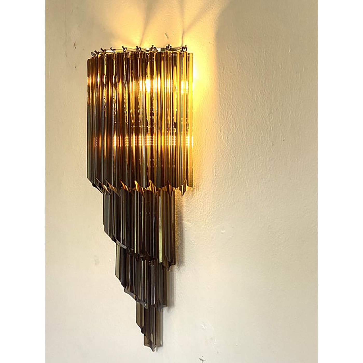 Set Of Two Venetian Fumè "Quadriedro" Murano Glass Wall Sconces photo buy