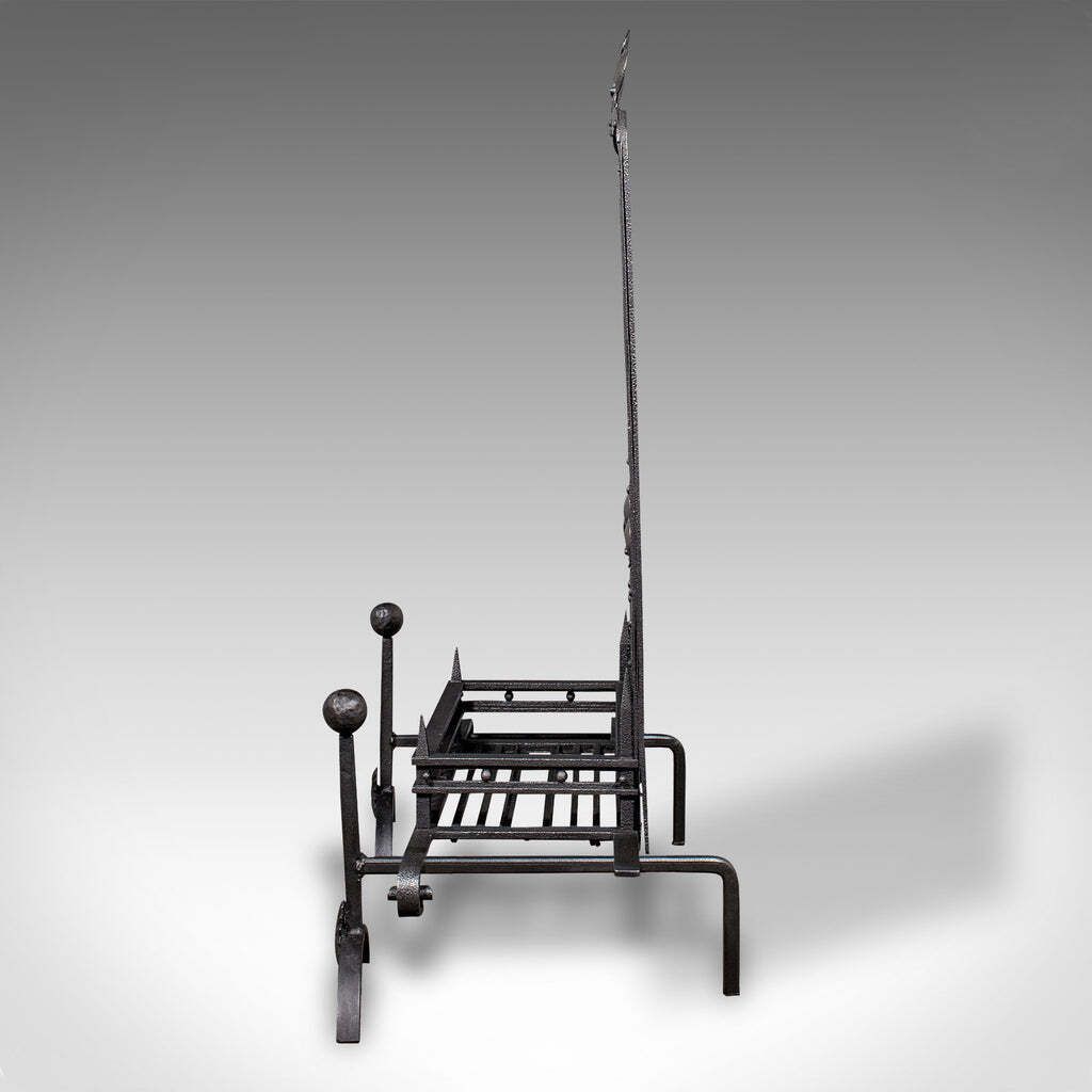 Antique Open Hearth Fireplace, English, Fire Basket, Andirons, Victorian, C.1900 photo vinterior