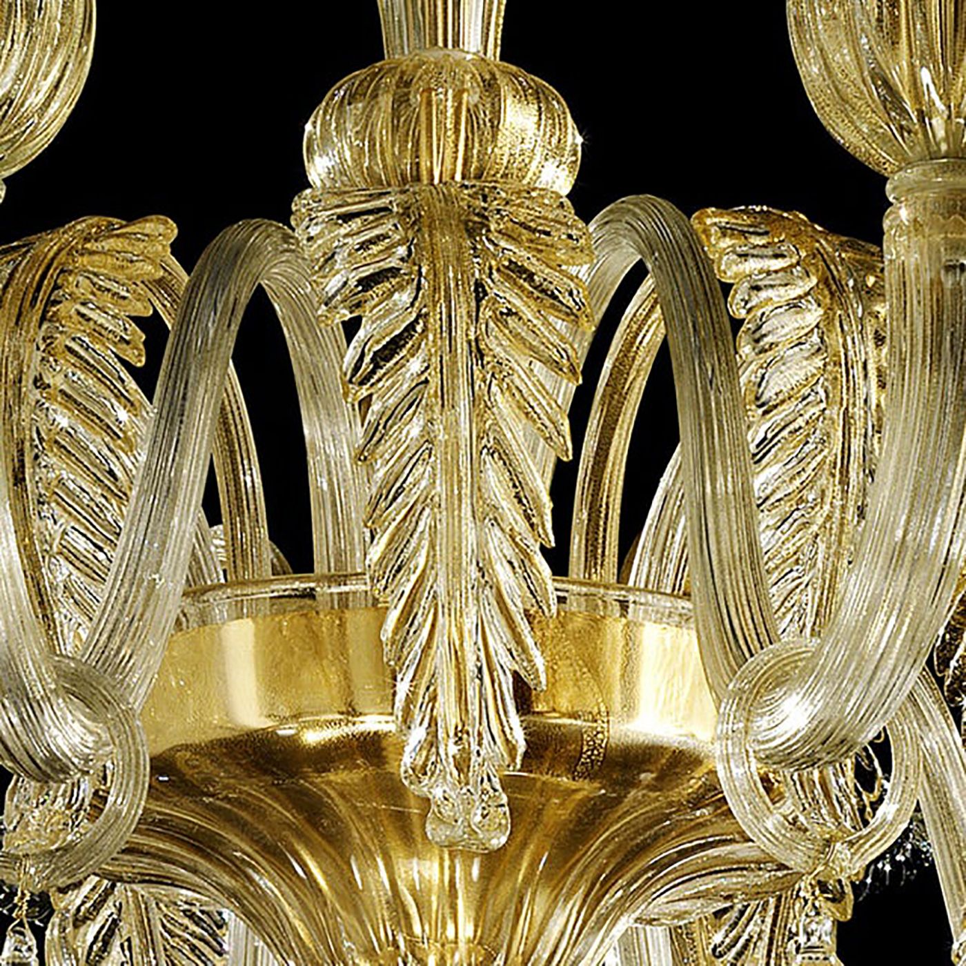 Contemporary Venetian Gold Murano Style Glass Chandelier With Leaves photo for sale